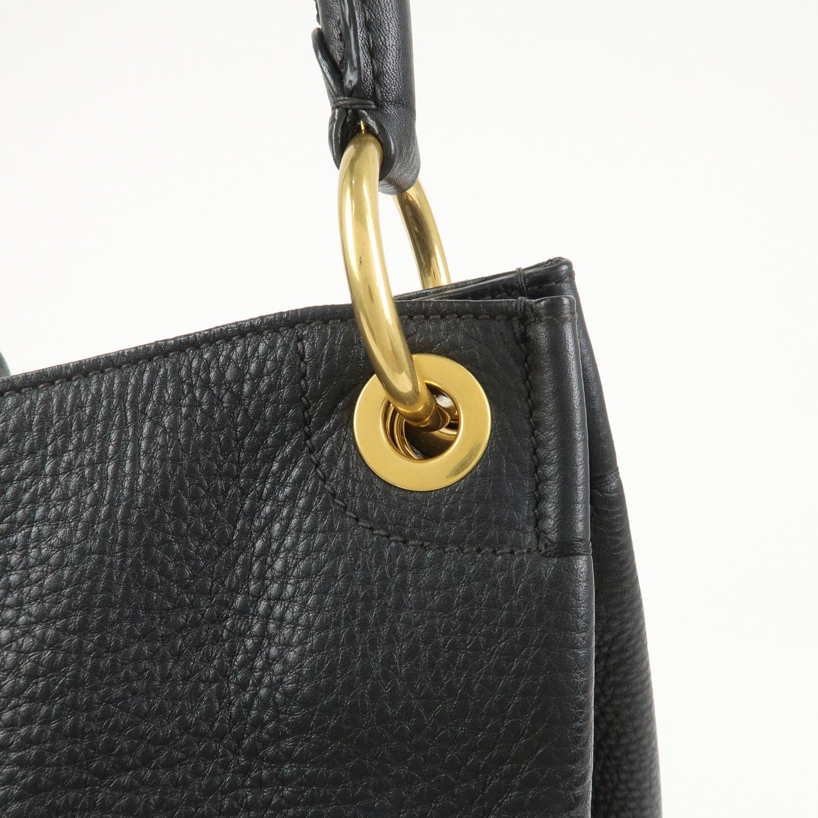 PRADA Logo Leather Shoulder Bag Hand Bag Black