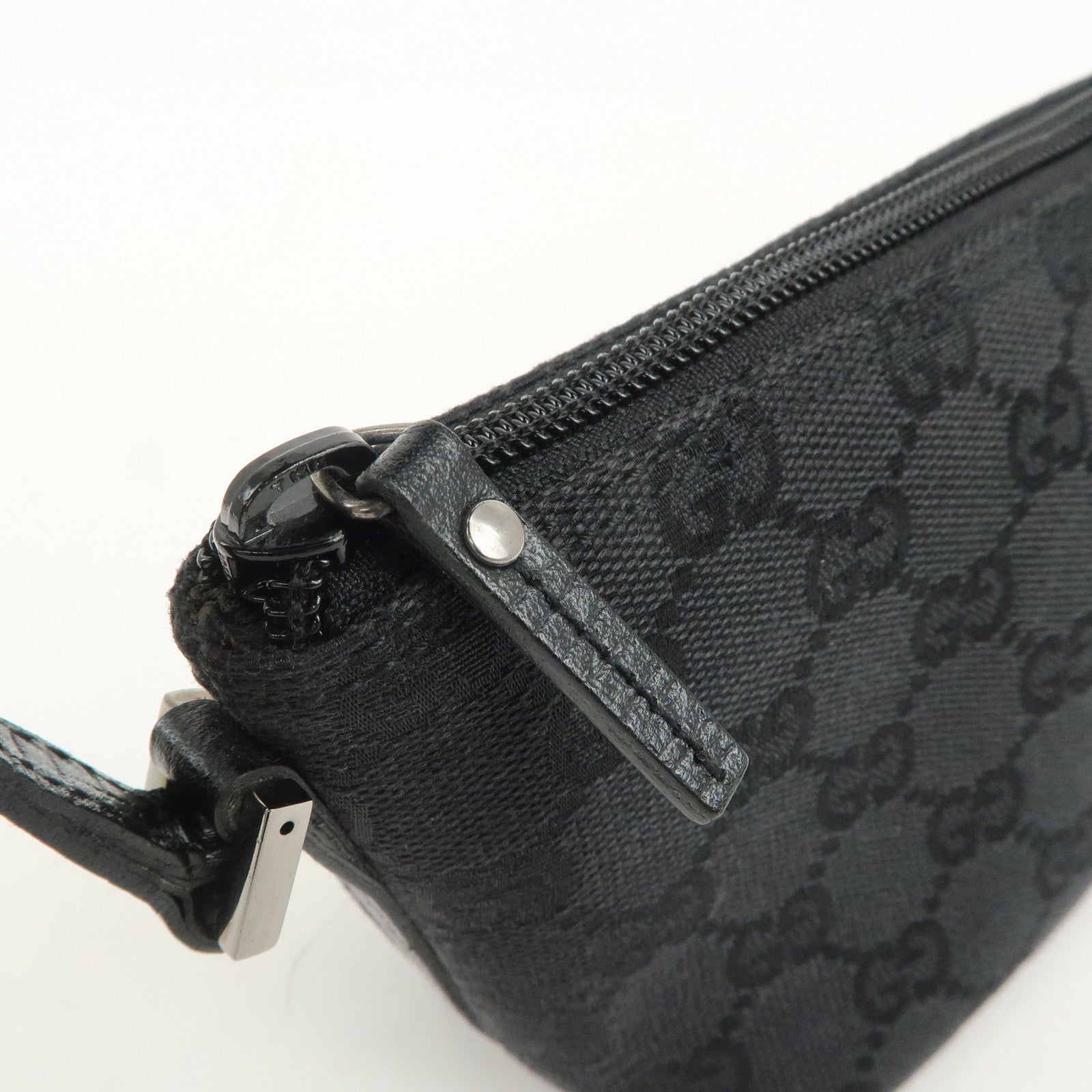 GUCCI Boat Bag GG Monogram Canvas Leather Hand Bag Black 07198