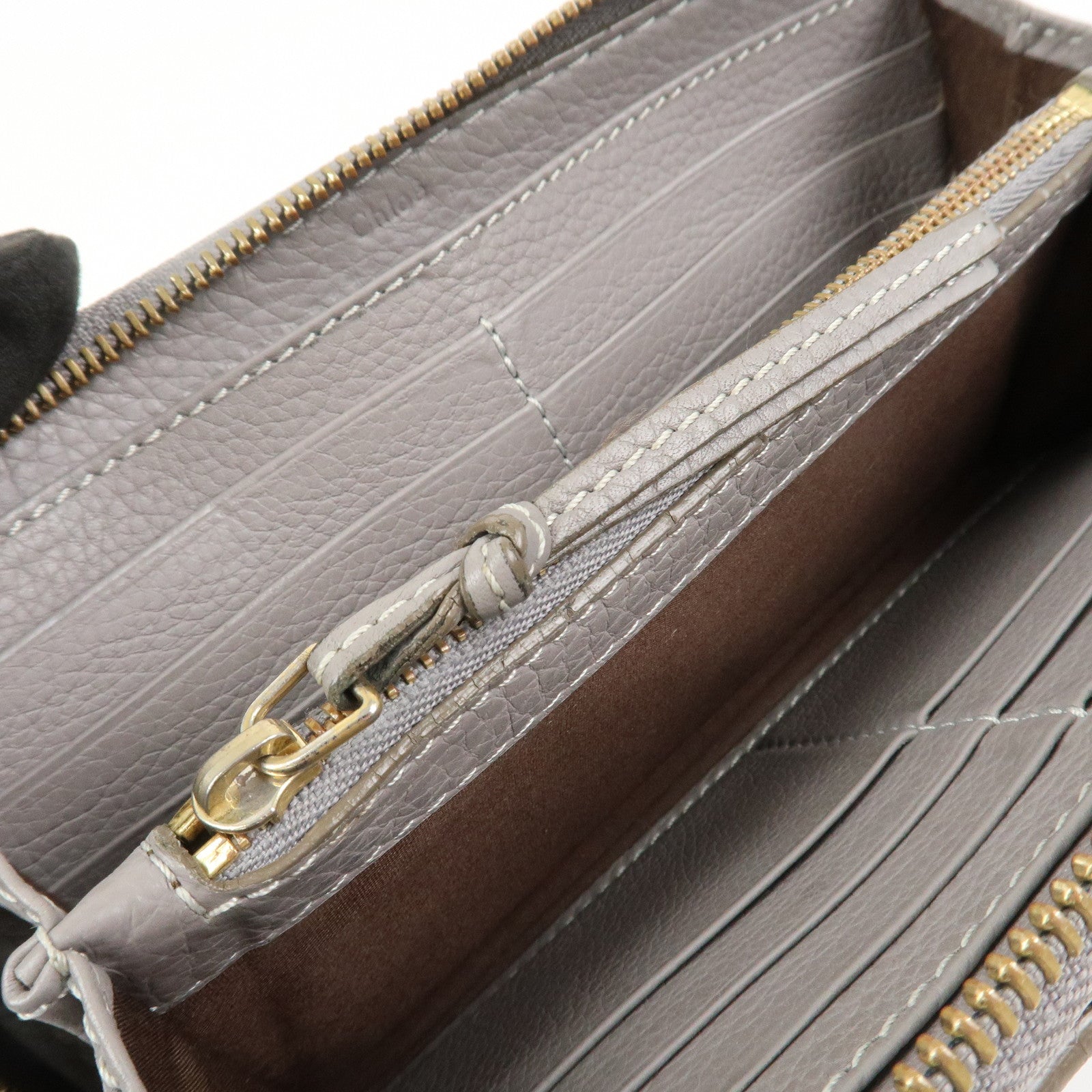 Chloe Marcie Leather Round Zippy Long Wallet Gray