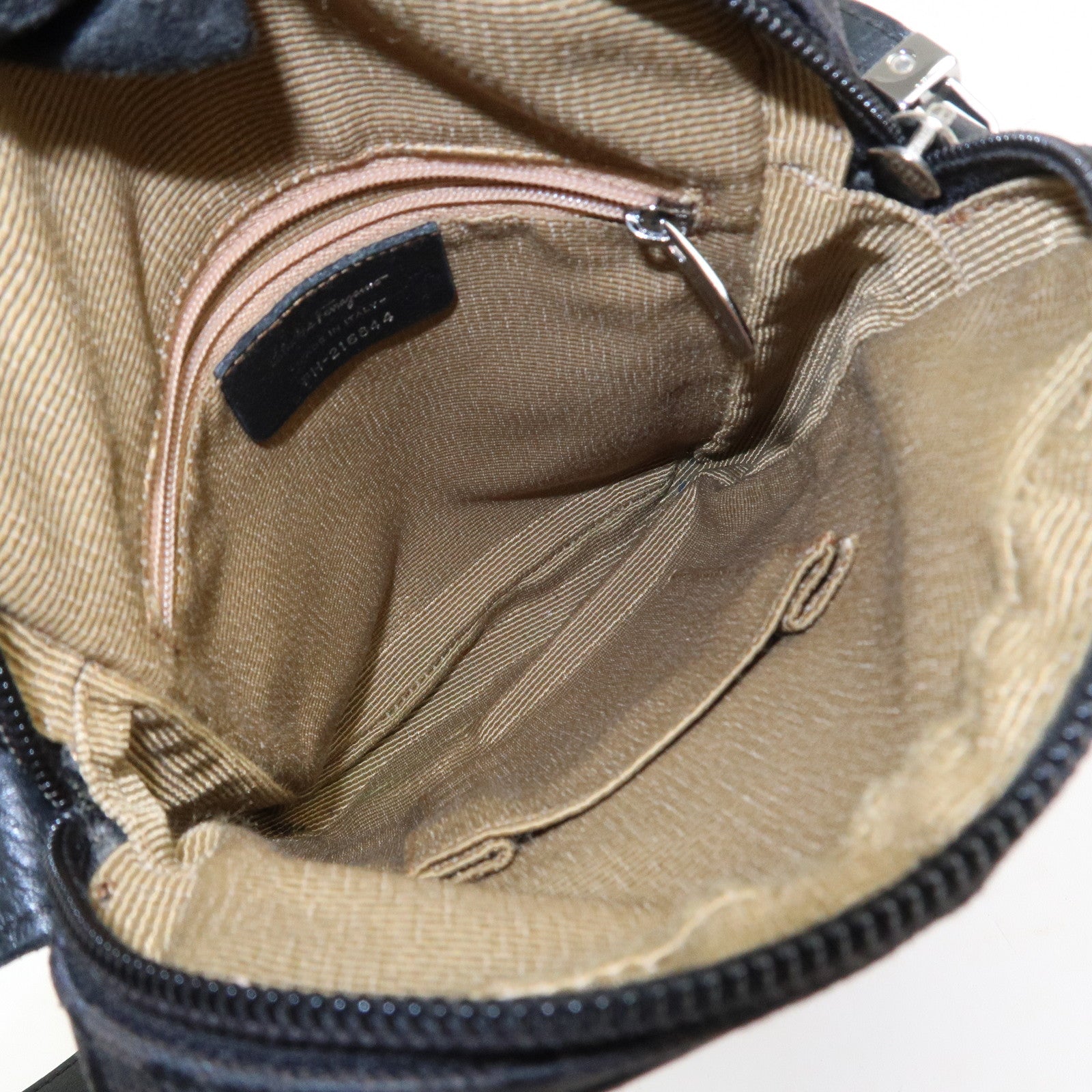 Ferragamo Gancini Logo Canvas Leather Crossbody Shoulder Bag Black