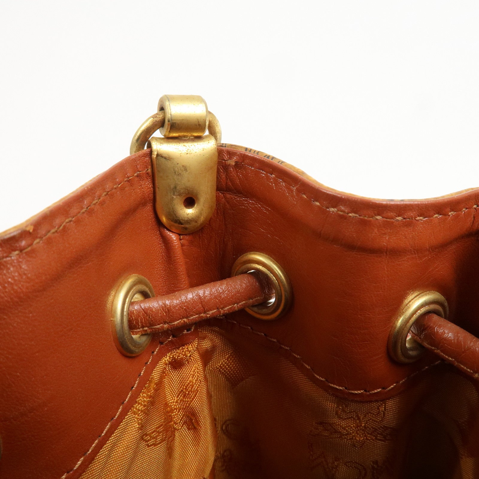 MCM Visetos Leather Drawstring Shoulder Bag Brown