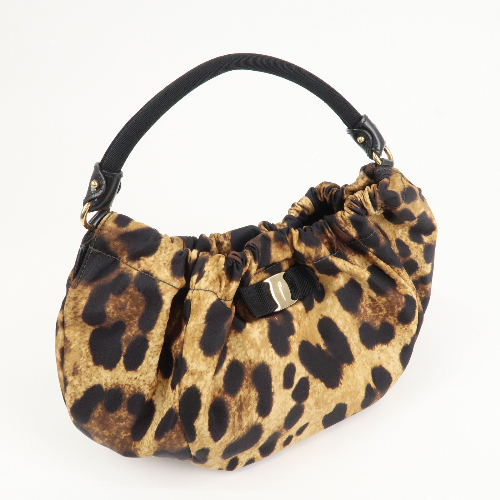 Ferragamo Vara Ribbon Nylon Patent Leather Shoulder Bag Leopard