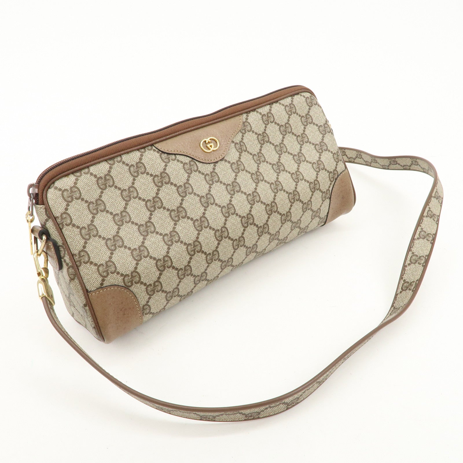 GUCCI Old Gucci GG Plus Leather Shoulder Bag Crossbody Bag Beige Brown Used