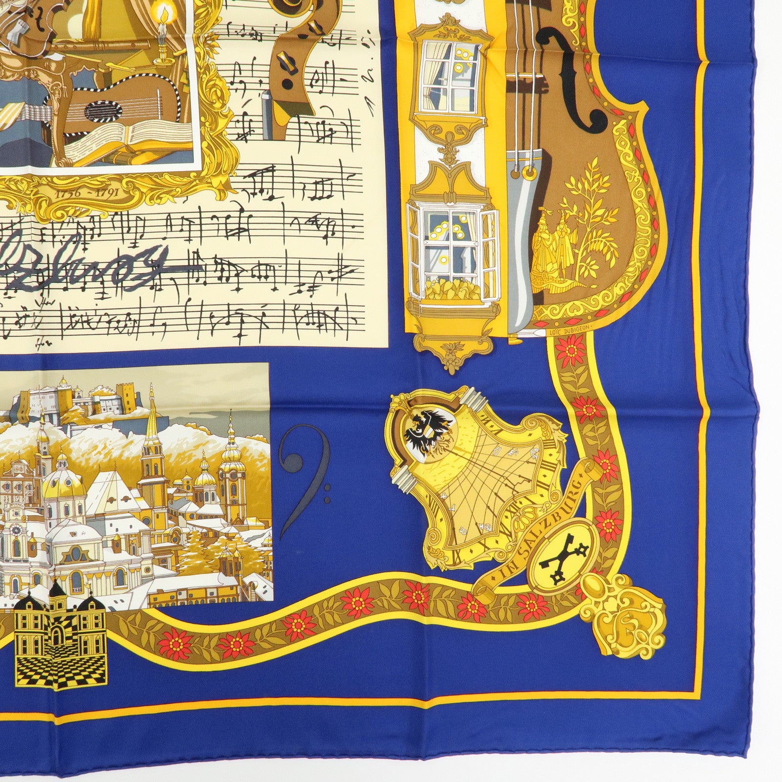 HERMES Carre 90 Silk 100% Scarf IN SALZBURG Blue Gold