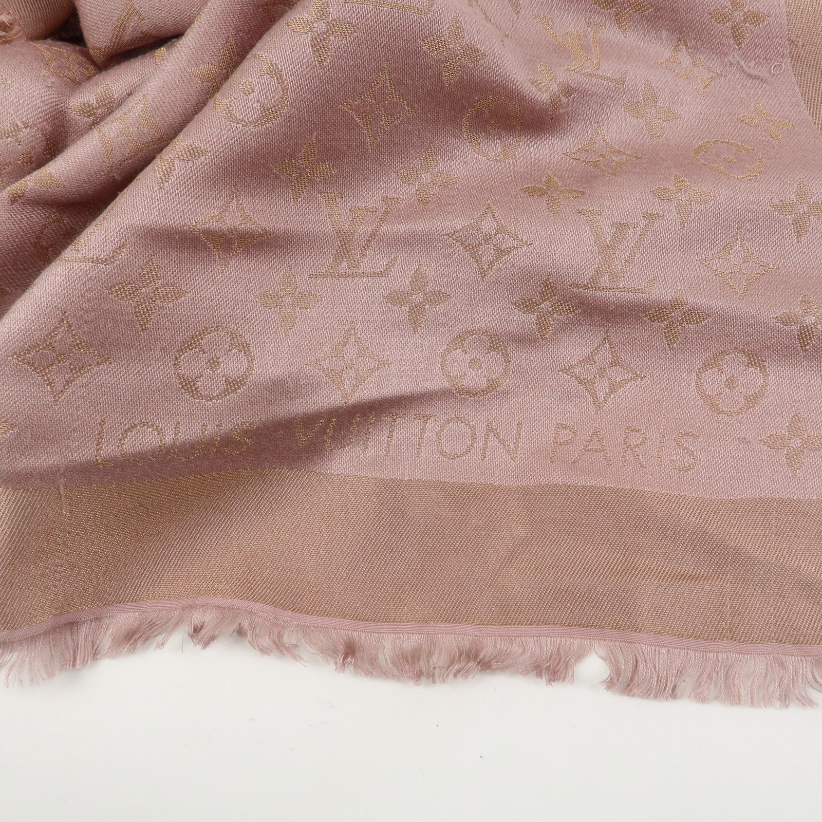 Louis Vuitton Monogram Shine Silk Wool Scarf Shawl Pink M75700