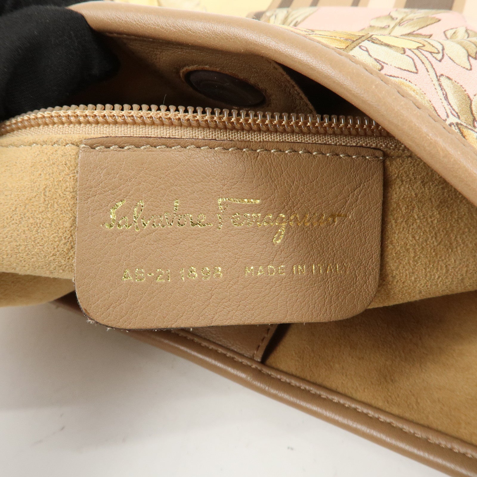 Ferragamo Nylon Leather Shoulder Bag Brown Pink Gold