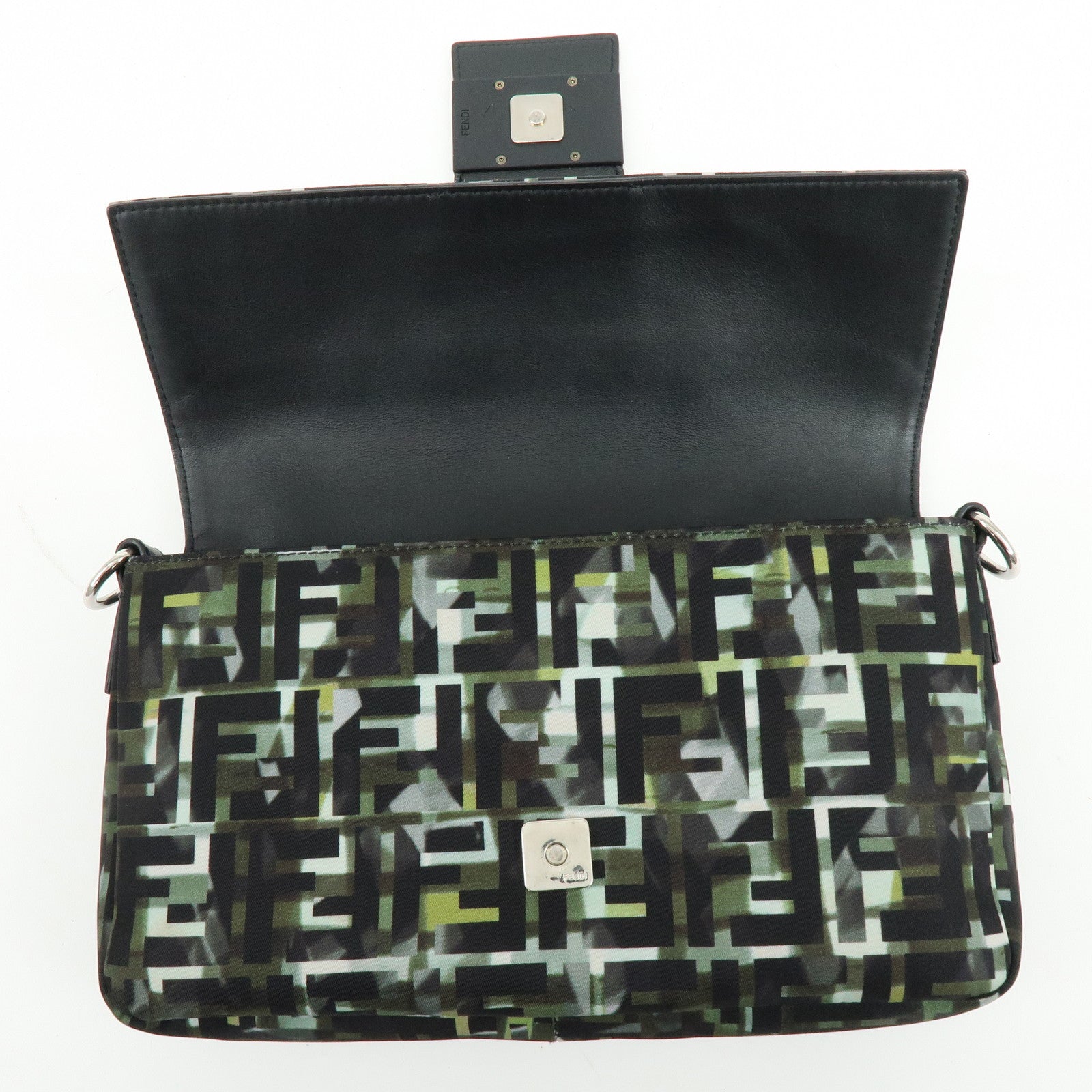 FENDI Zucca Nylon Leather Shoulder Bag Waist Bag Black Green 7VA472