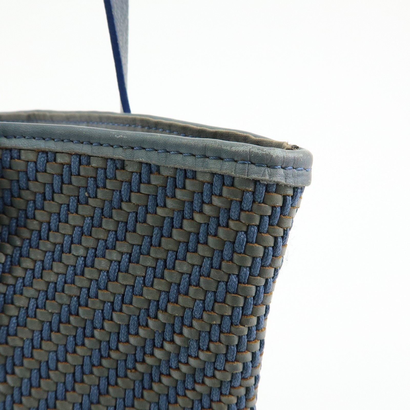 HERMES Amedaba PM Polyester Leather Mini Tote Hand Bag Blue