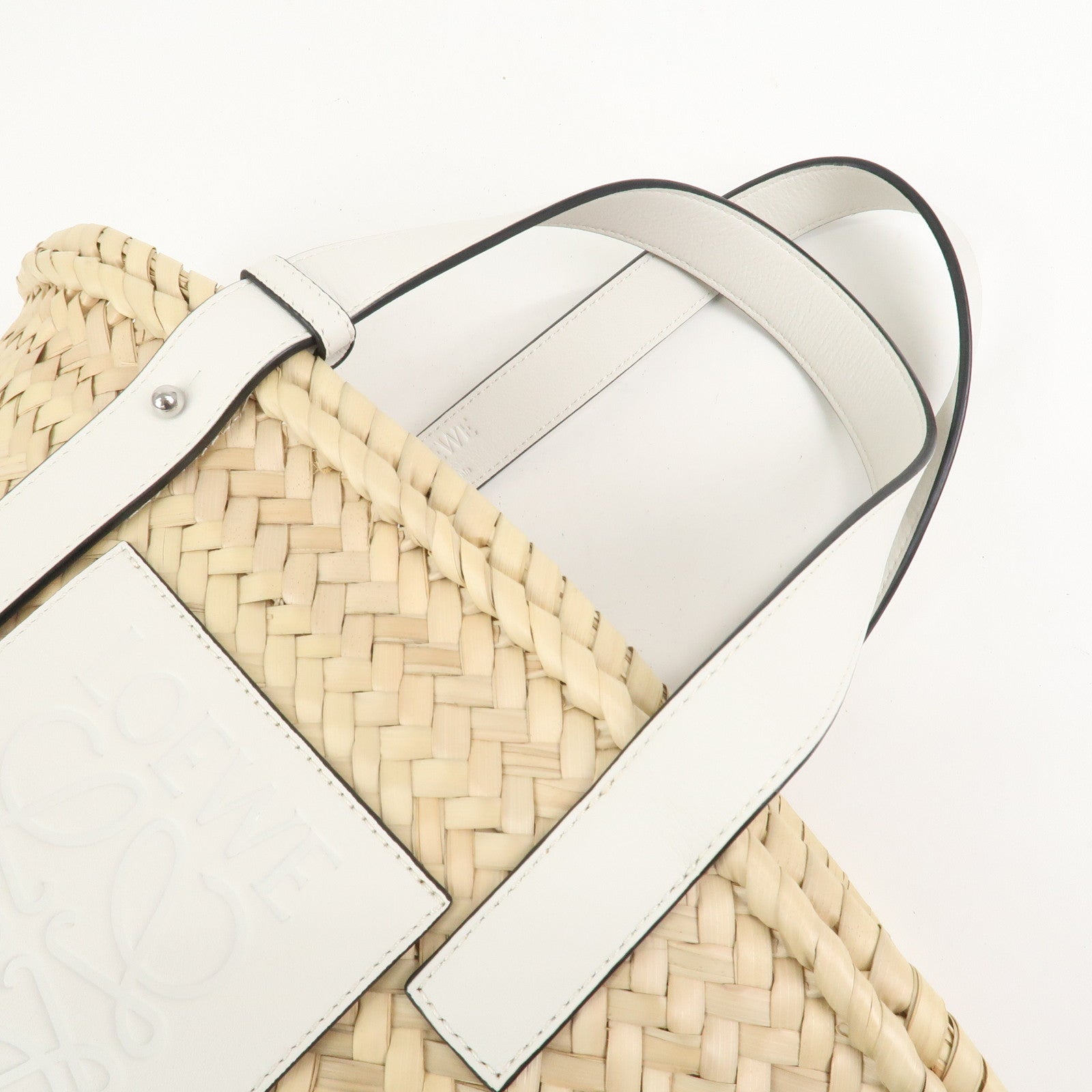 LOEWE Anagram Raffia Leather Small Basket Bag Hand Bag Natural