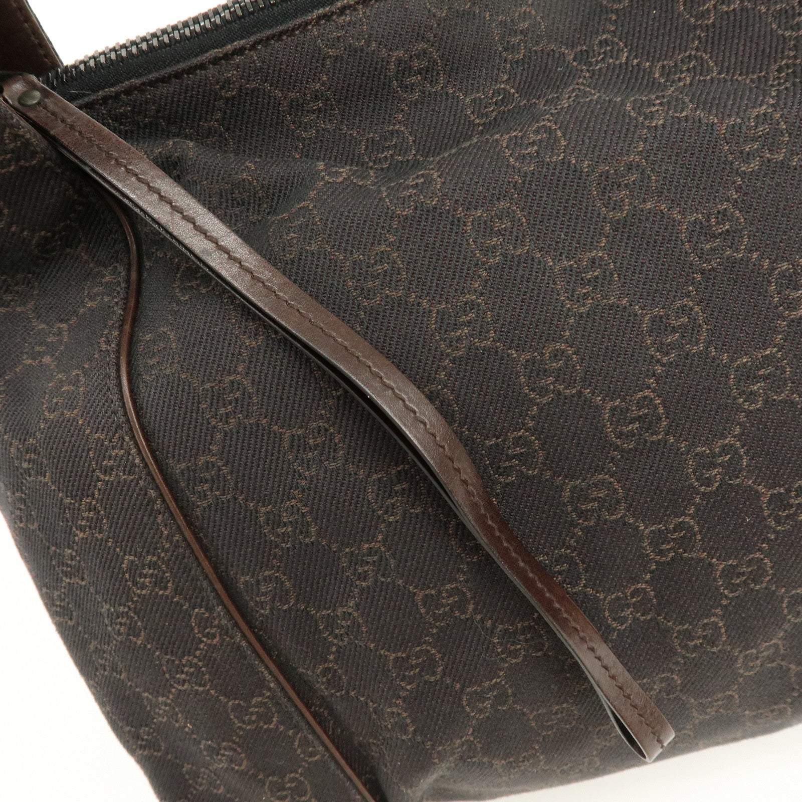 GUCCI GG Denim Leather Shoulder Bag Hand Bag Dark Brown 101292