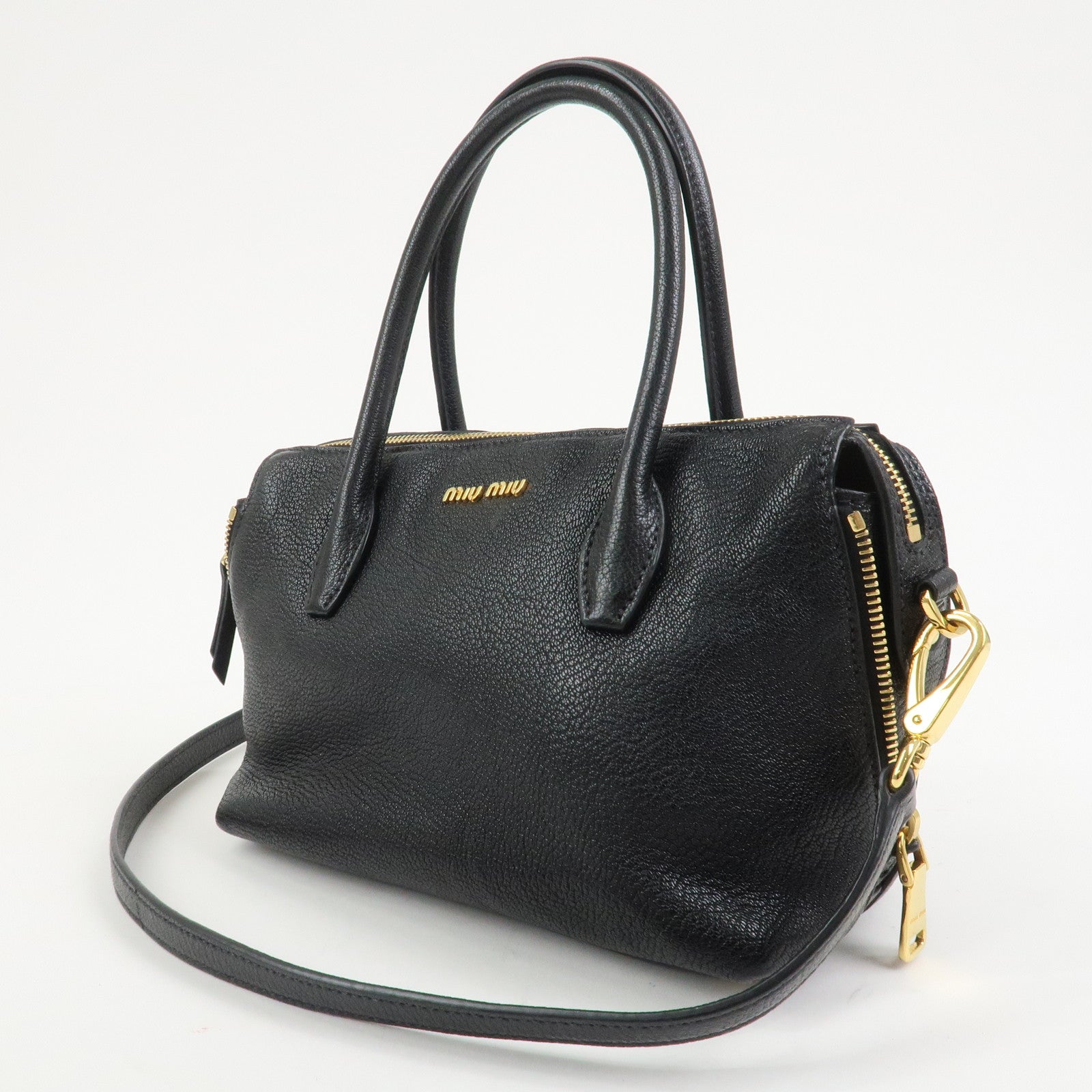 MIU MIU MADRAS Leather 2Way Bag Hand Bag Shoulder Bag Black