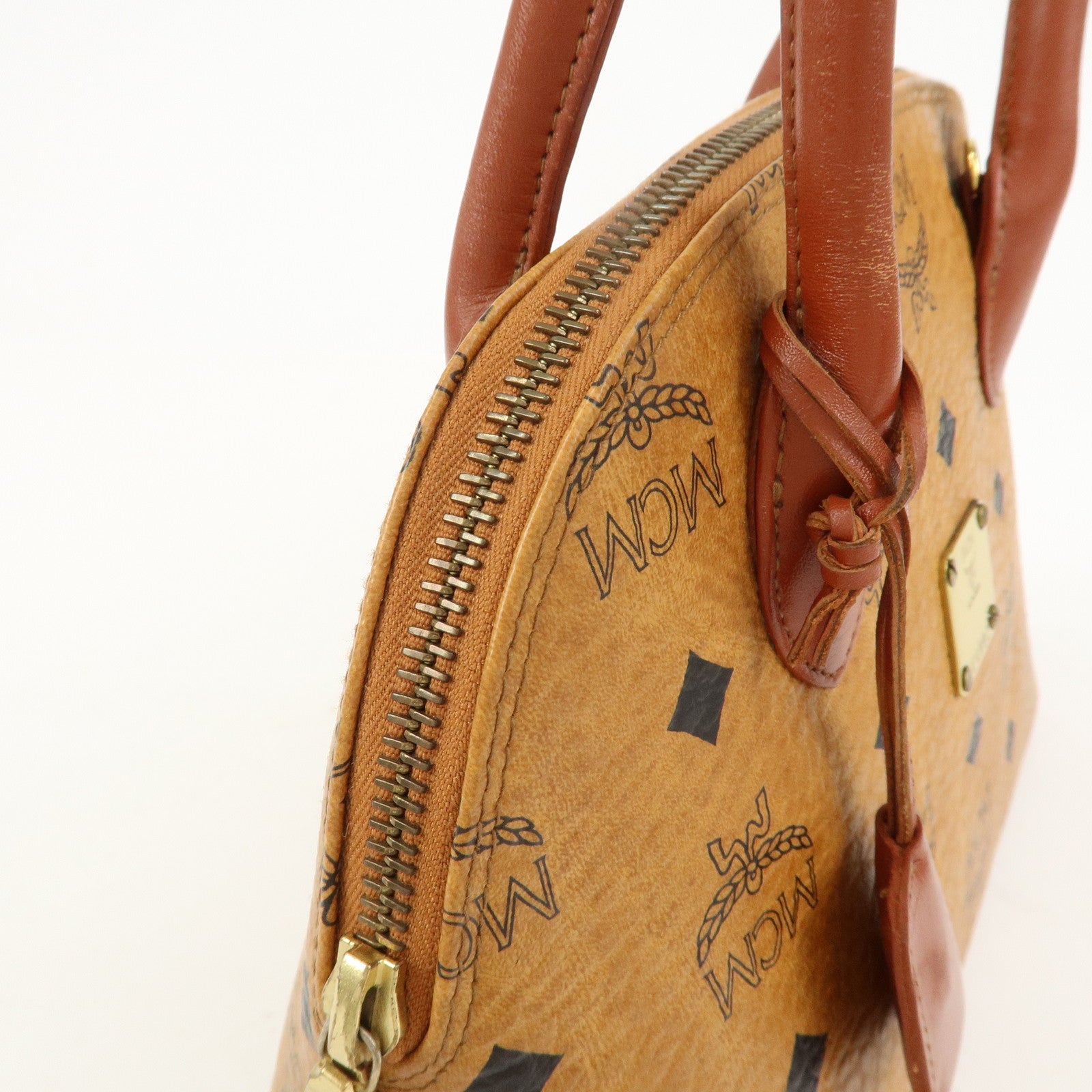 MCM Visetos Logo Leather 2WAY Bag Hand Bag Shoulder Bag Brown