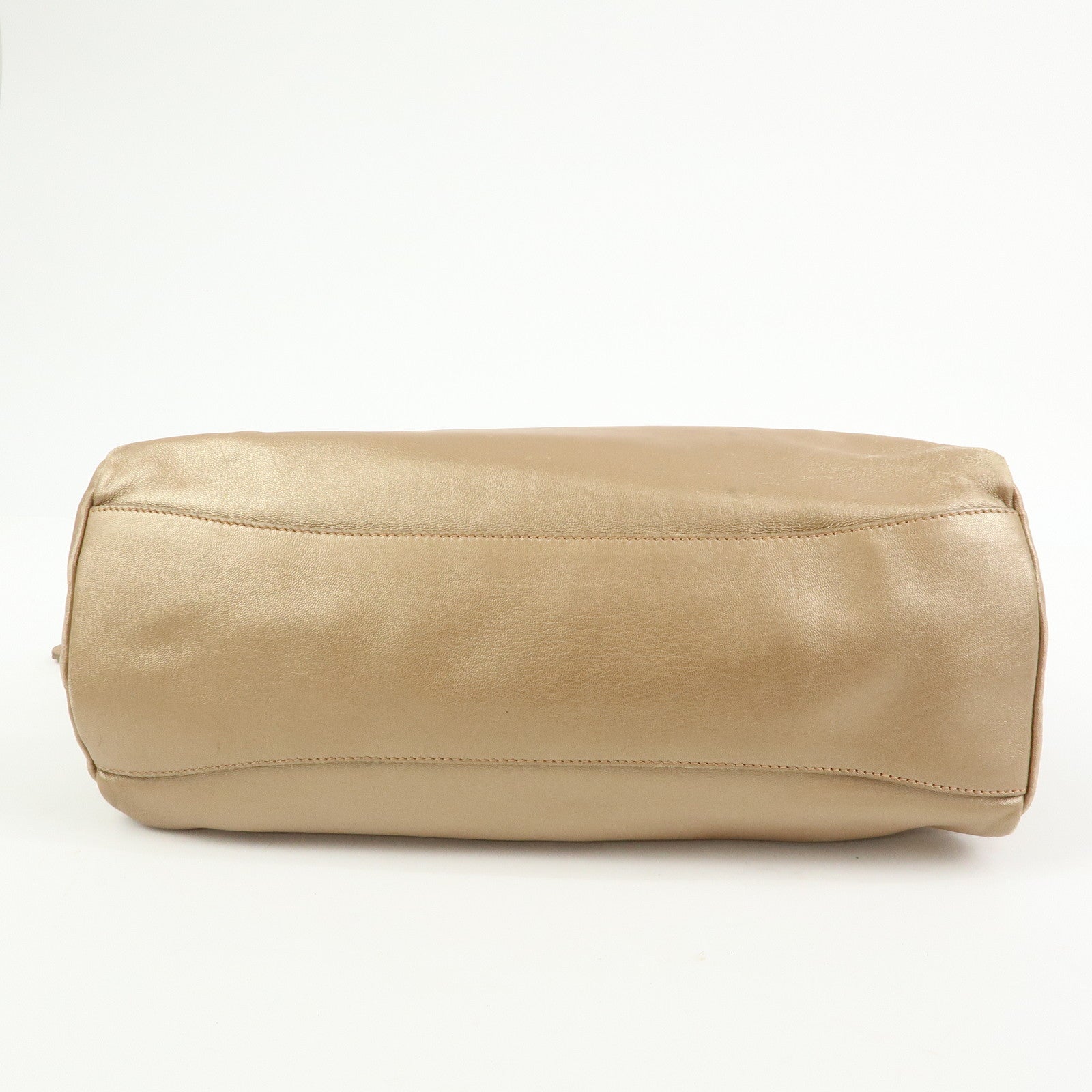 PRADA Frilled Leather Tote Bag Hand Bag Champagne Gold