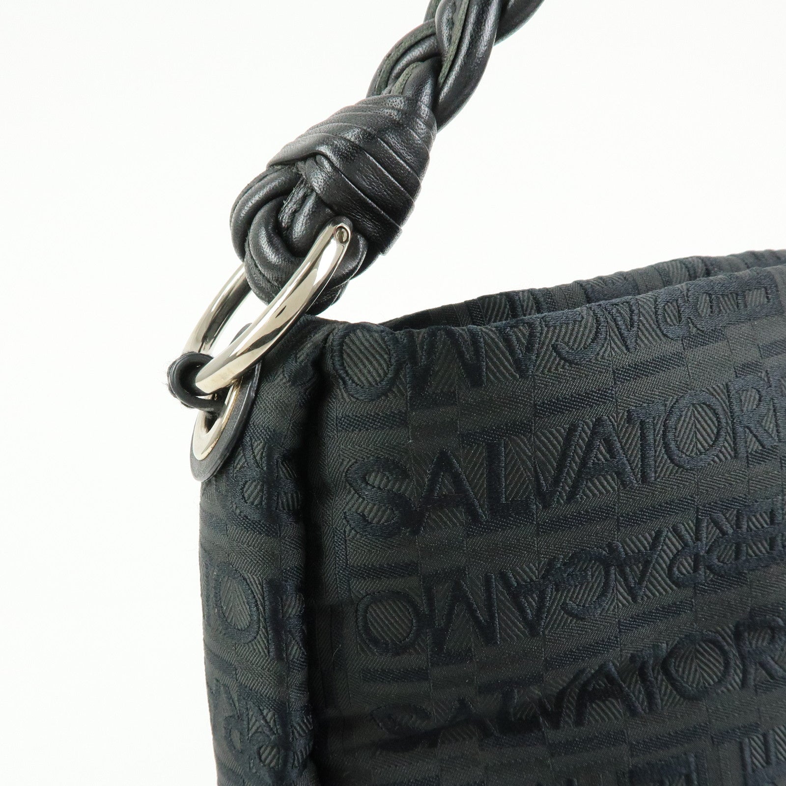 Ferragamo Canvas Leather Shoulder Bag Tote Bag Hand Bag Black