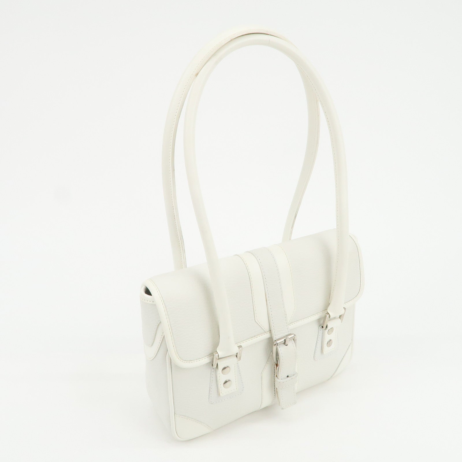 BURBERRY Leather Shoulder Bag Hand Bag White