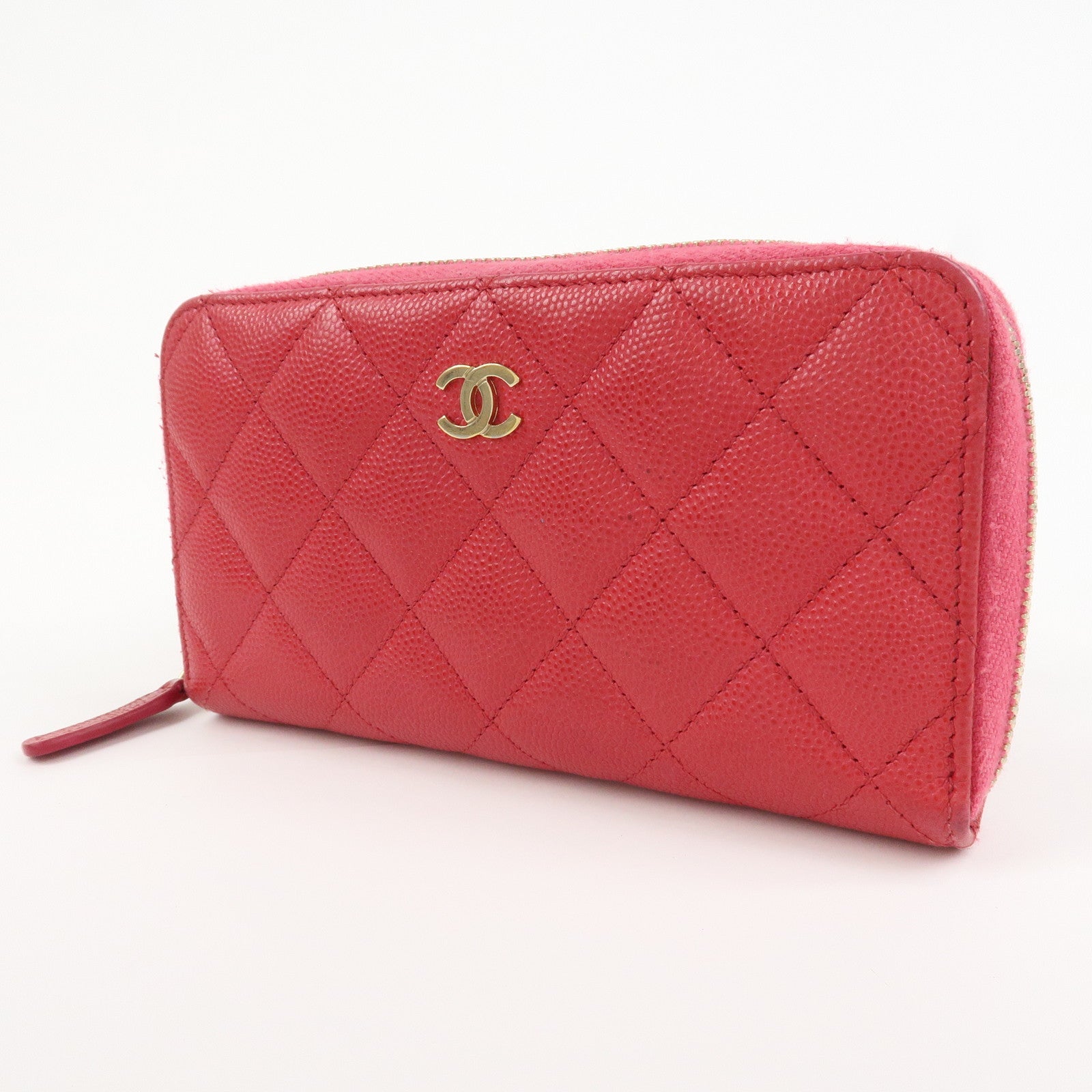 CHANEL COCO Mark Caviarskin Round Zippy Long Wallet Pink