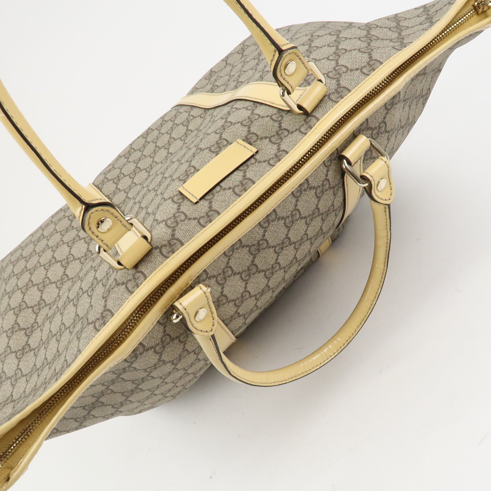 GUCCI GG Supreme Monogram Patent Leather Tote Bag Beige 201482