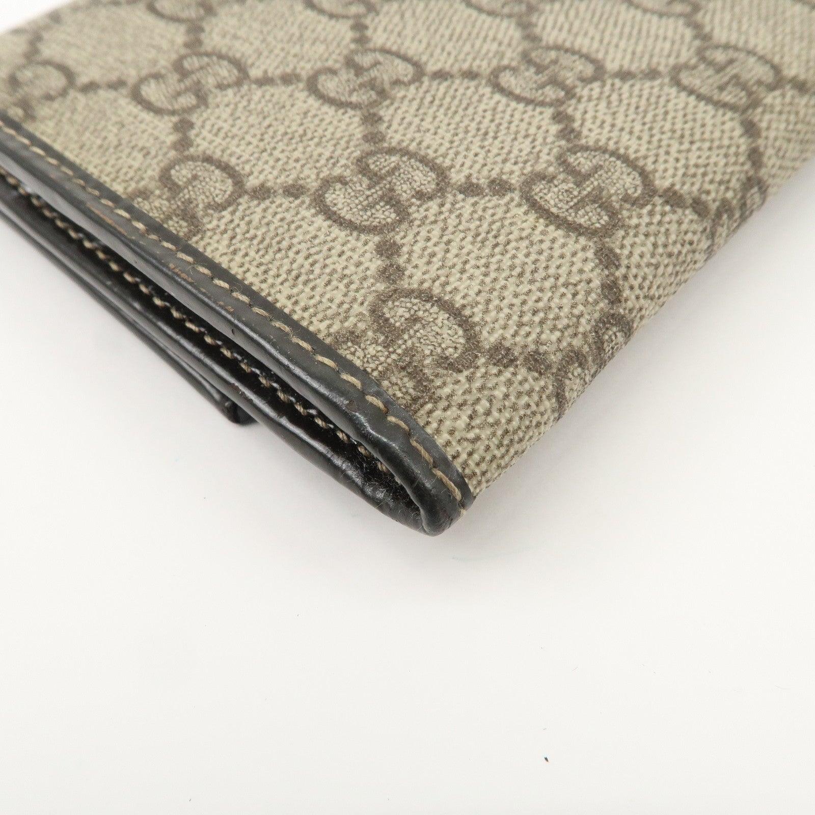 GUCCI GG Supreme Leather Flap Long Wallet Beige Brown 203573 Used