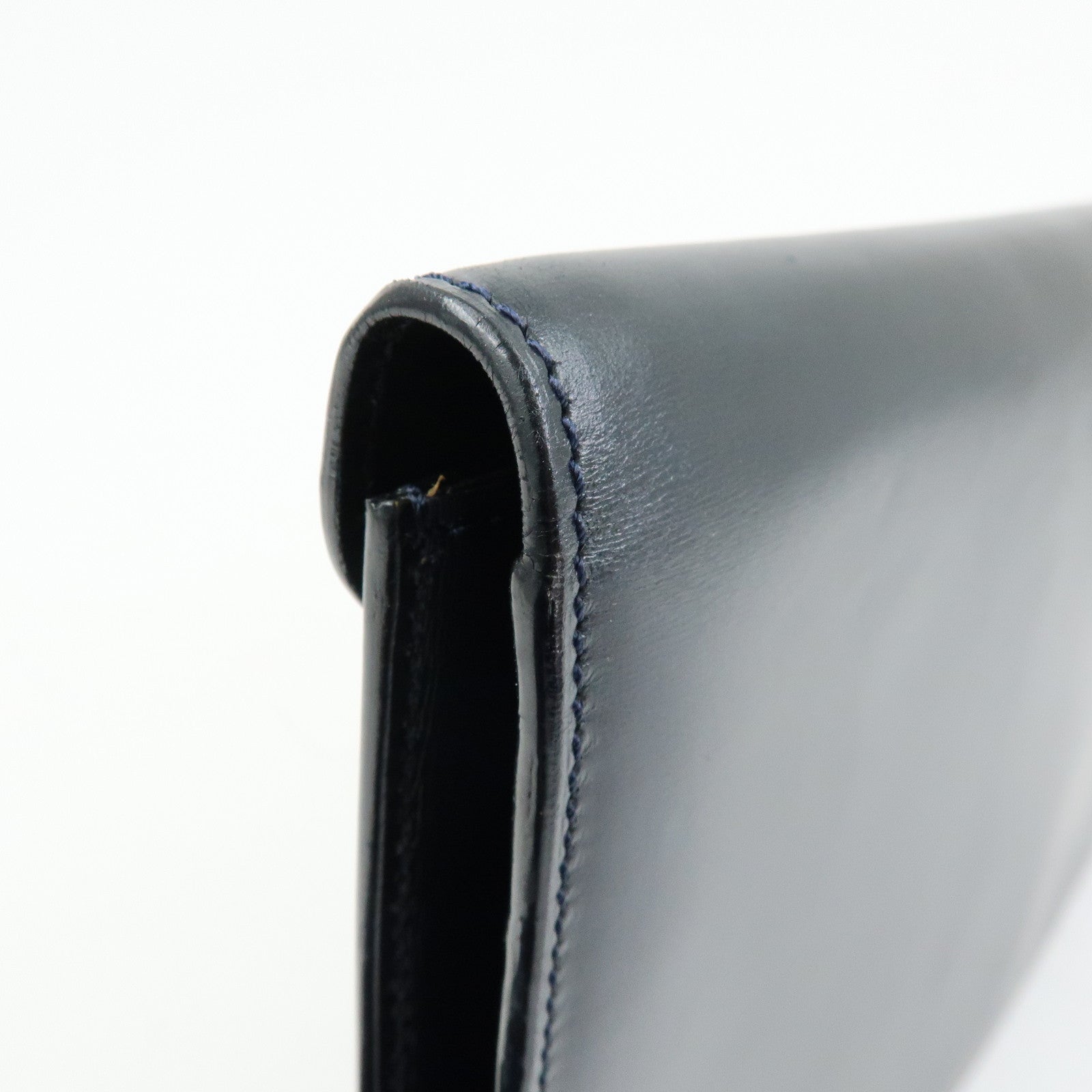 CELINE Leather Envelope Flap Clutch Bag Pouch Navy