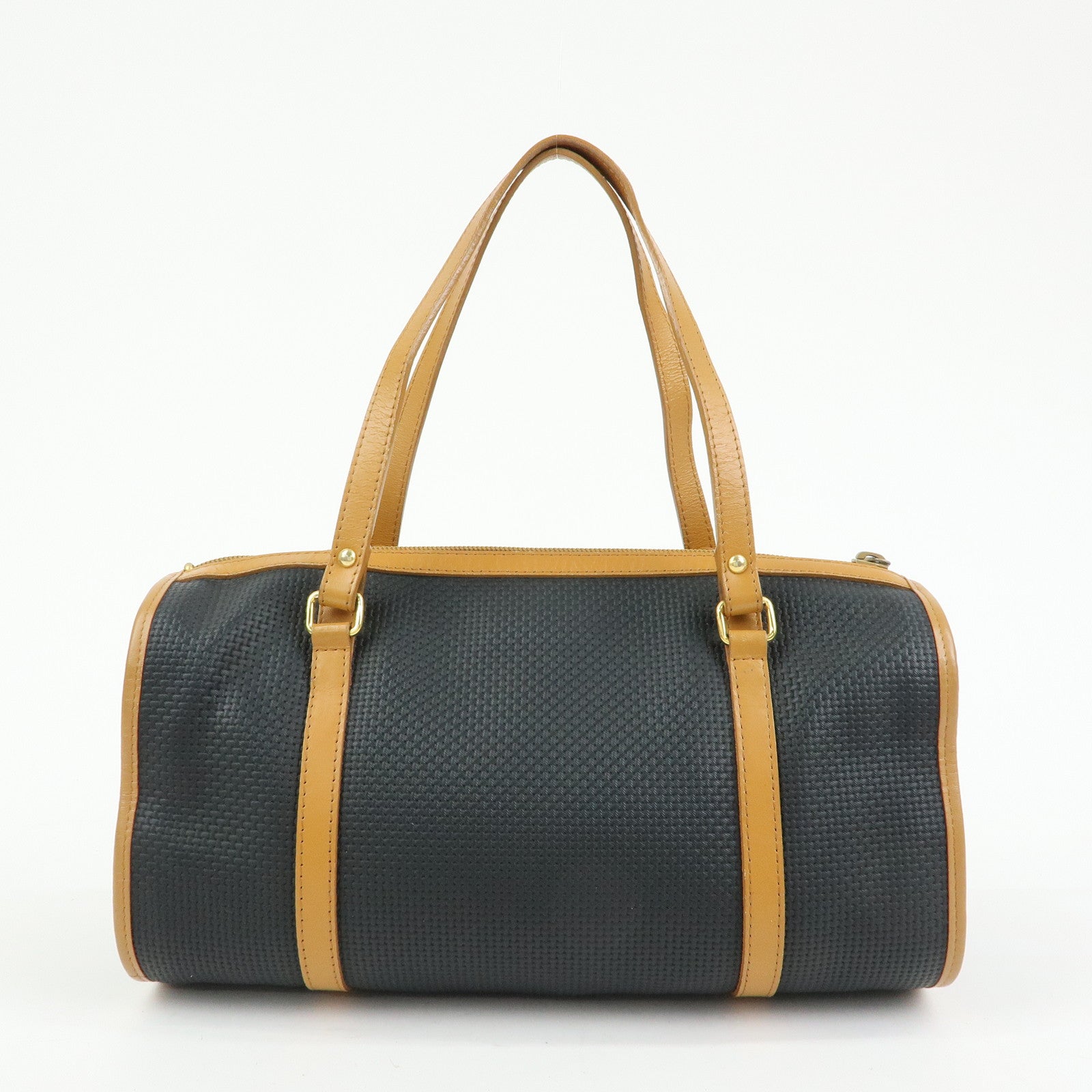 SAINT LAURENT PARIS PVC Leather Mini Boston Bag Hand Bag Navy Camel