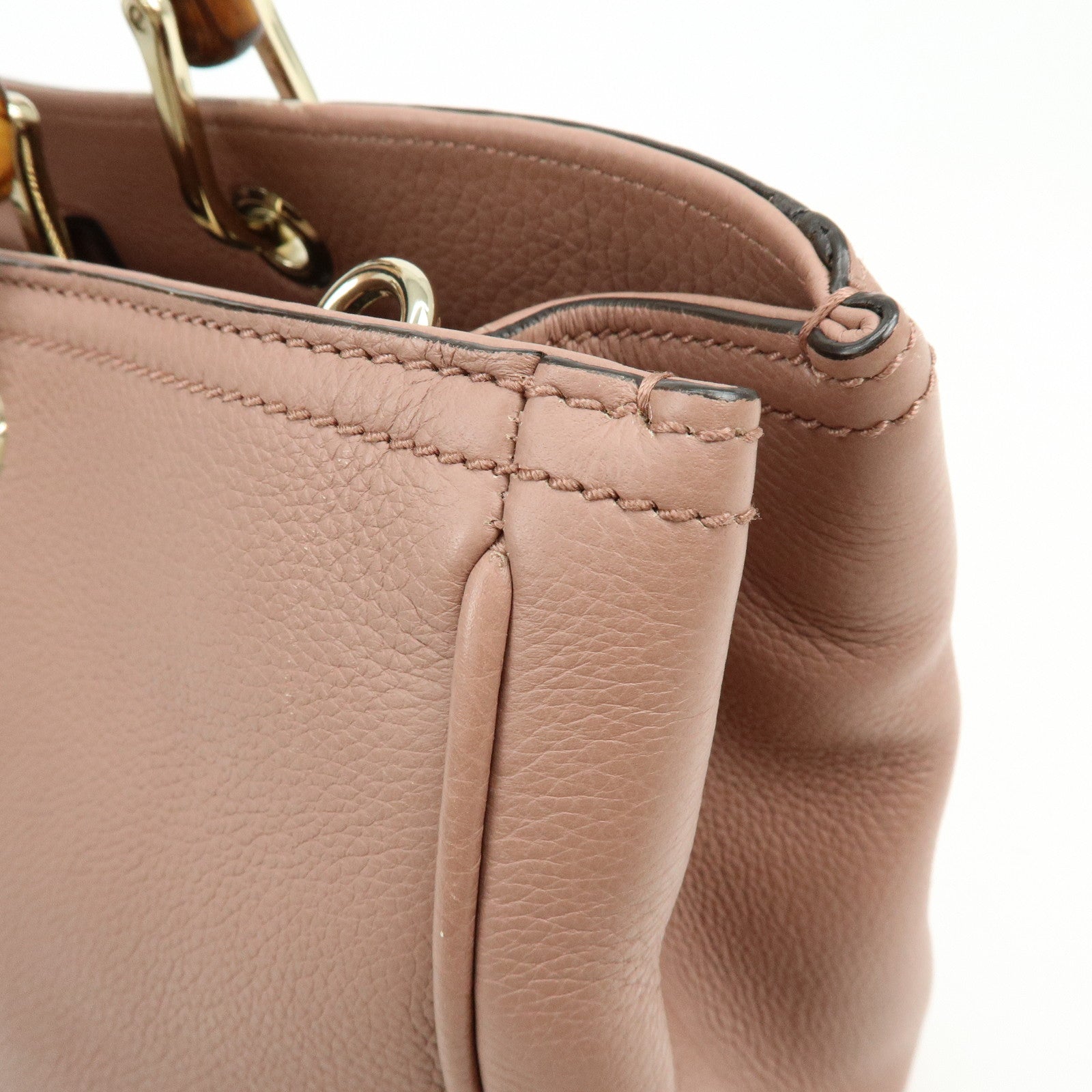 GUCCI Bamboo Shopper Medium 2Way Bag Shoulder Bag Pink Beige 323660