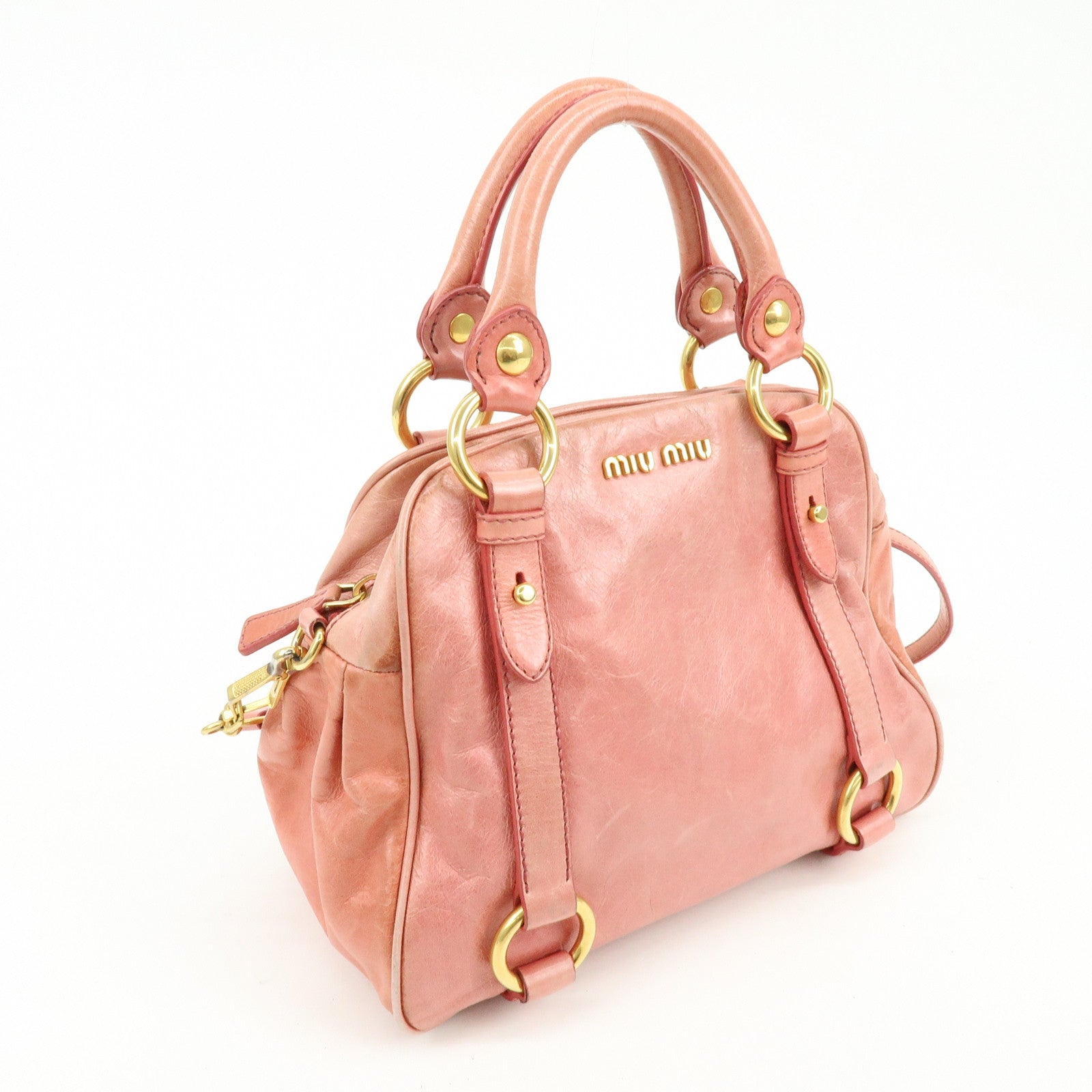 MIU MIU Leather 2Way Bag Hand Bag Shoulder Bag Pink