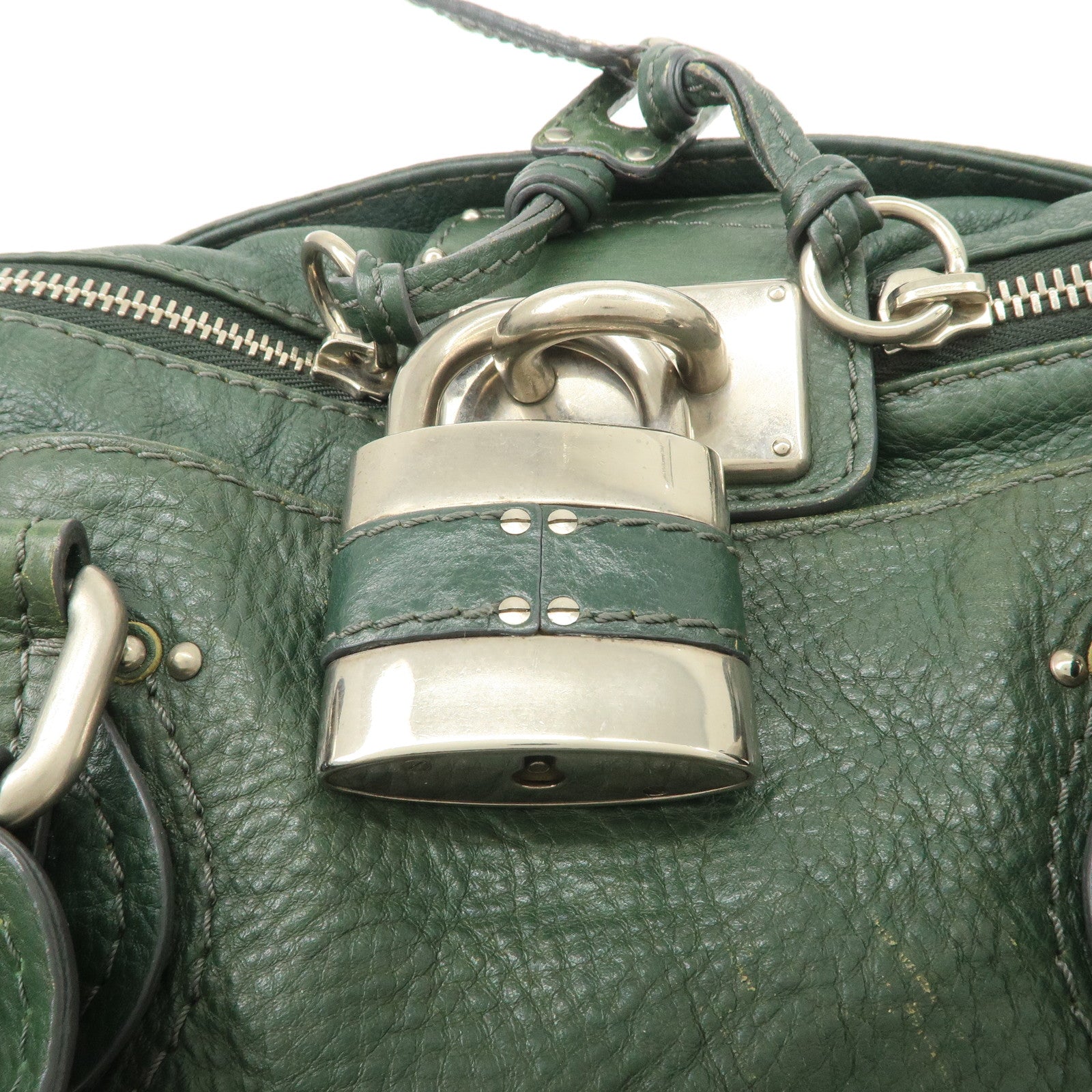 Chloe Padington Leather Hand Bag Shoulder Bag Green - Used