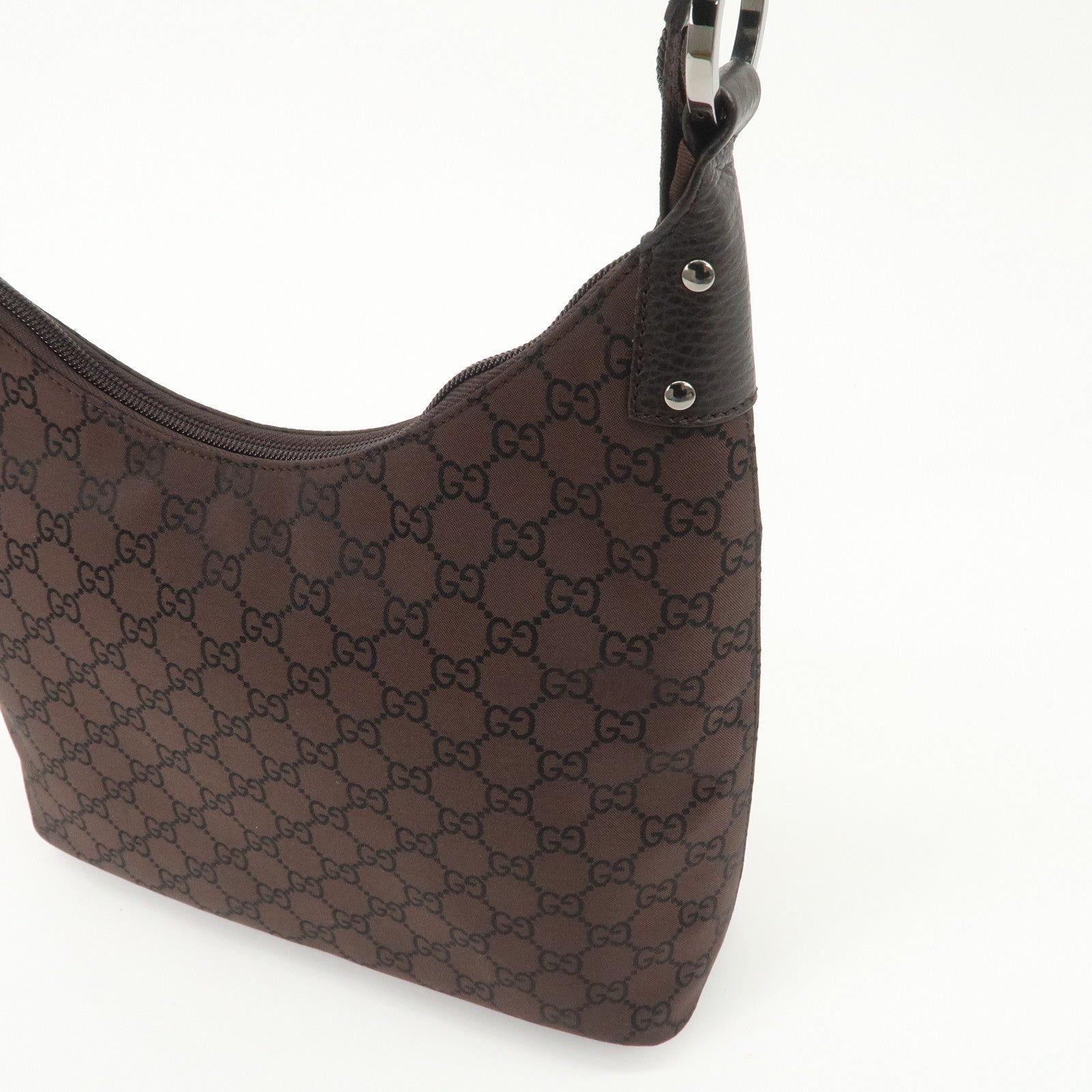 GUCCI GG Nylon Leather Shoulder Bag Hand Bag Brown 179776