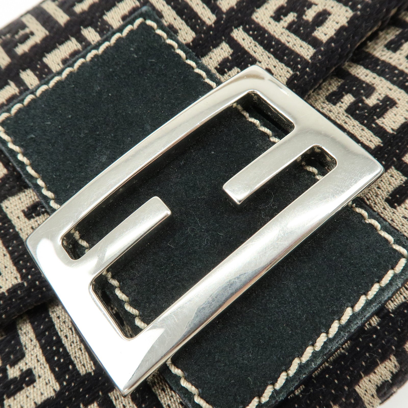 FENDI Mini Mamma Baguette Zucchino Canvas Shoulder Bag 8BR180
