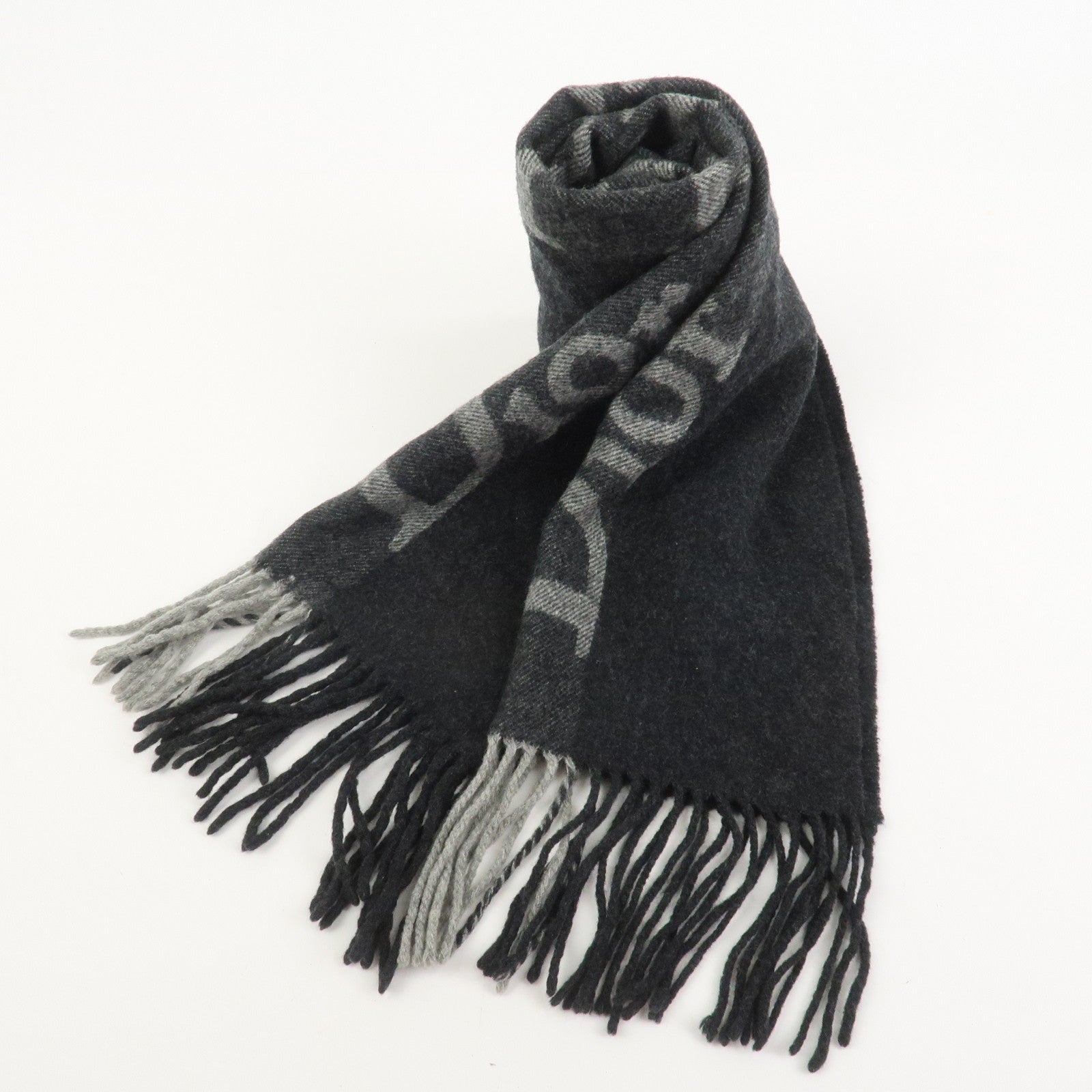Christian Dior Logo Wool Cashmere Scarf Black Gray