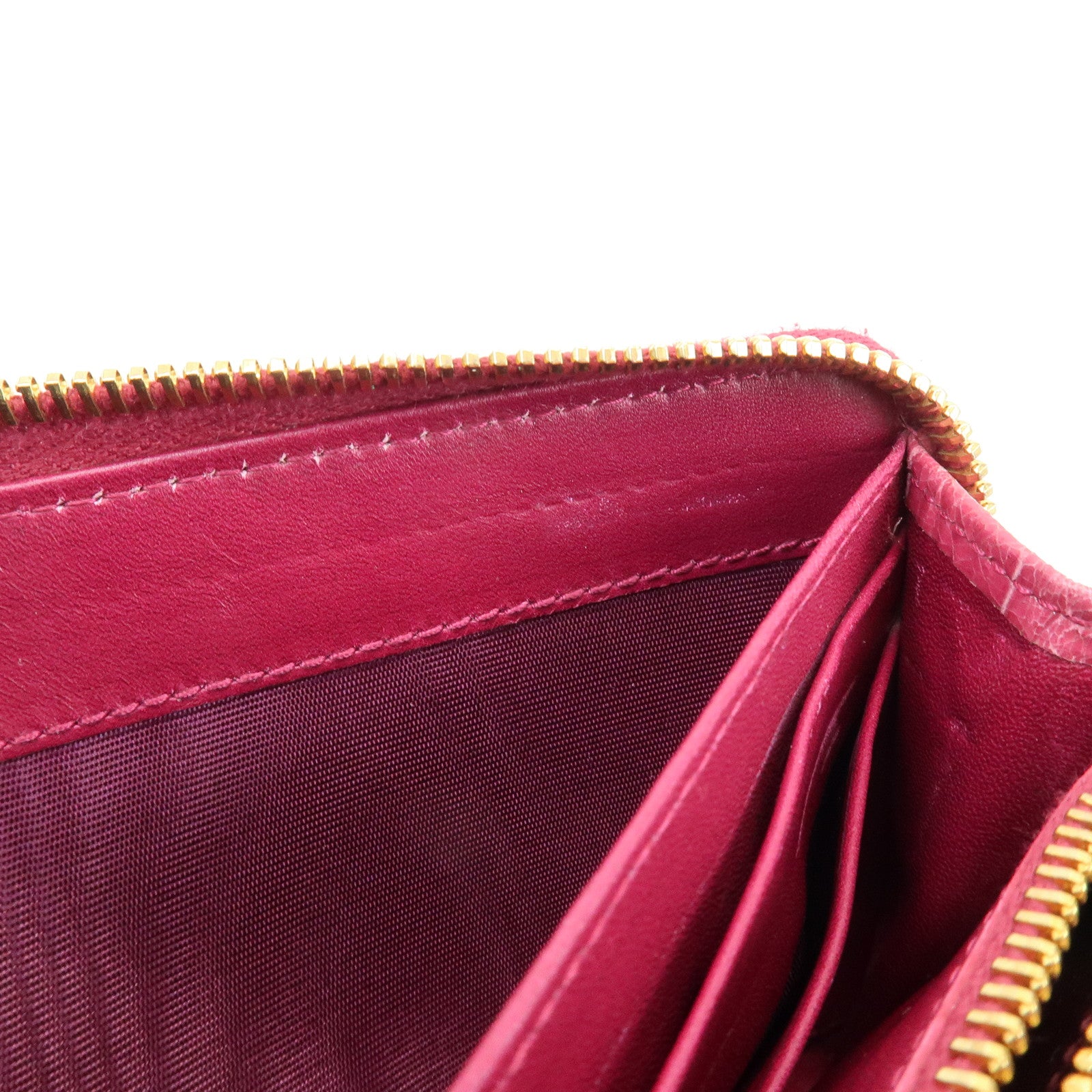 MIU MIU Logo Embossed Leather Zippy Long Wallet Pink Gold