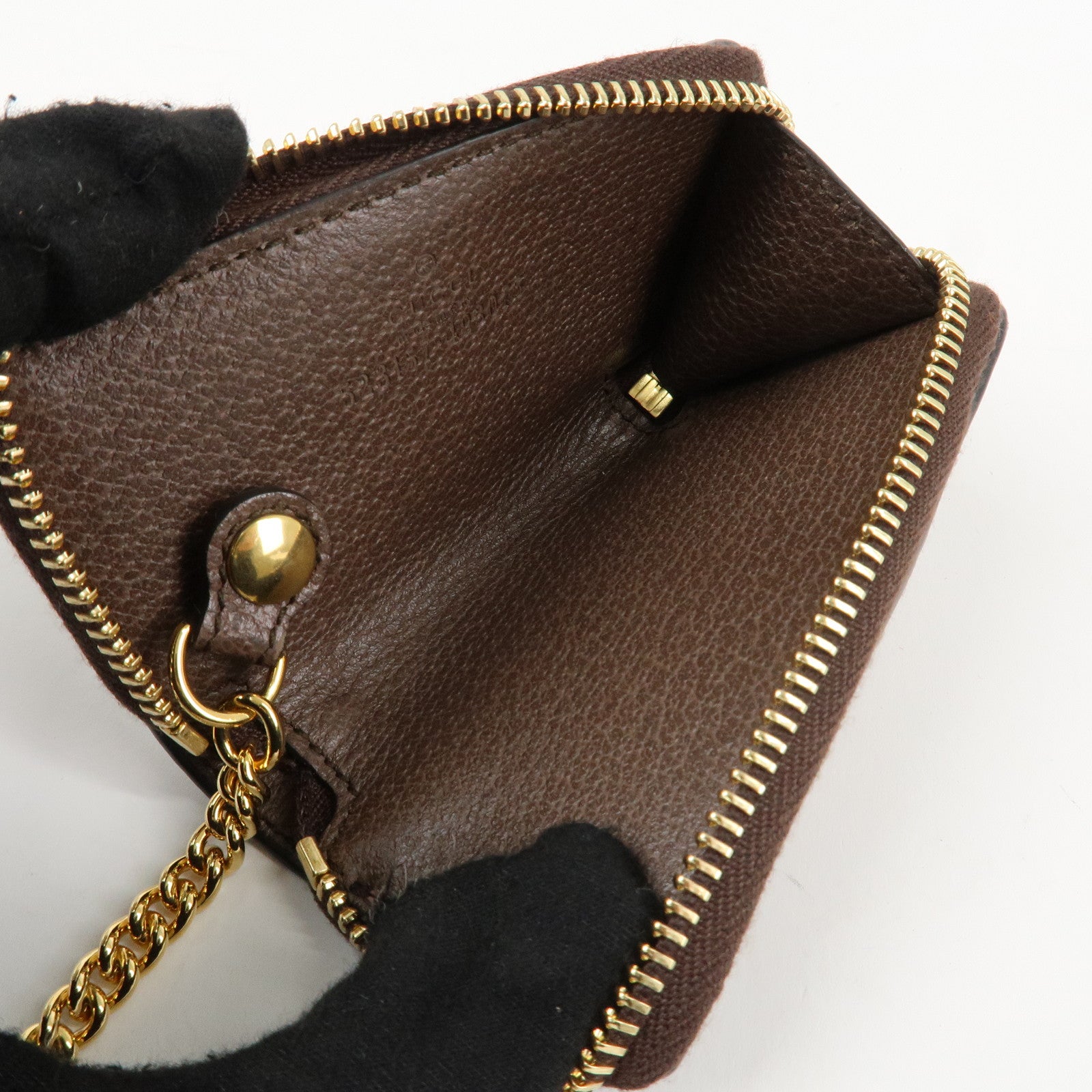 GUCCI Ophidia Sherry Zip Around Key Case Coin Case Beige Brown 523157 Used