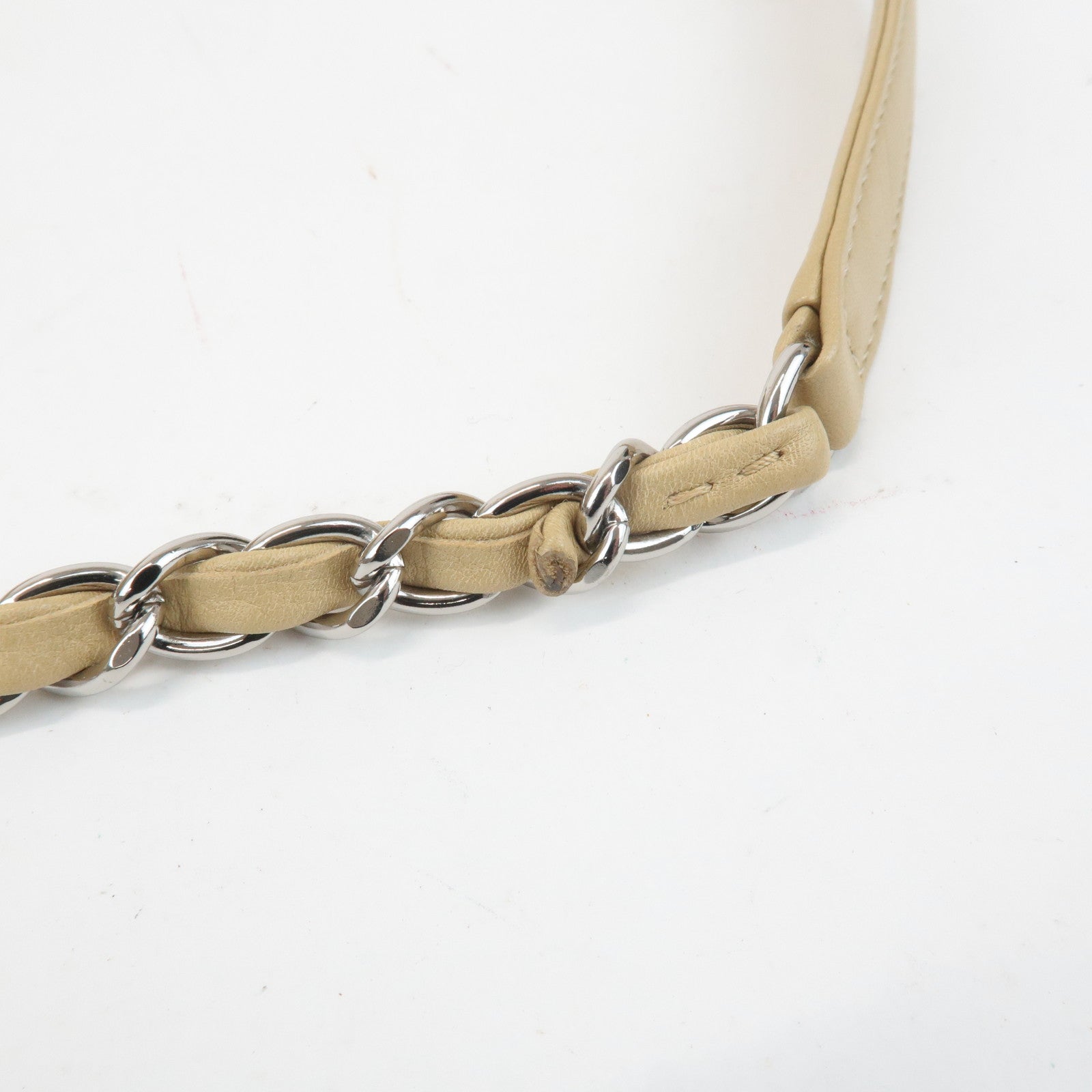 CHANEL Wild Stitch Lamb Skin Chain Shoulder Bag Hand Bag Beige Used