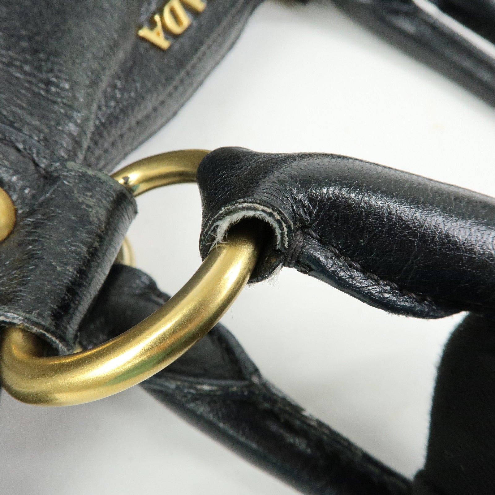 PRADA Logo Leather 2Way Bag Hand Bag Shoulder Bag Black BR4083