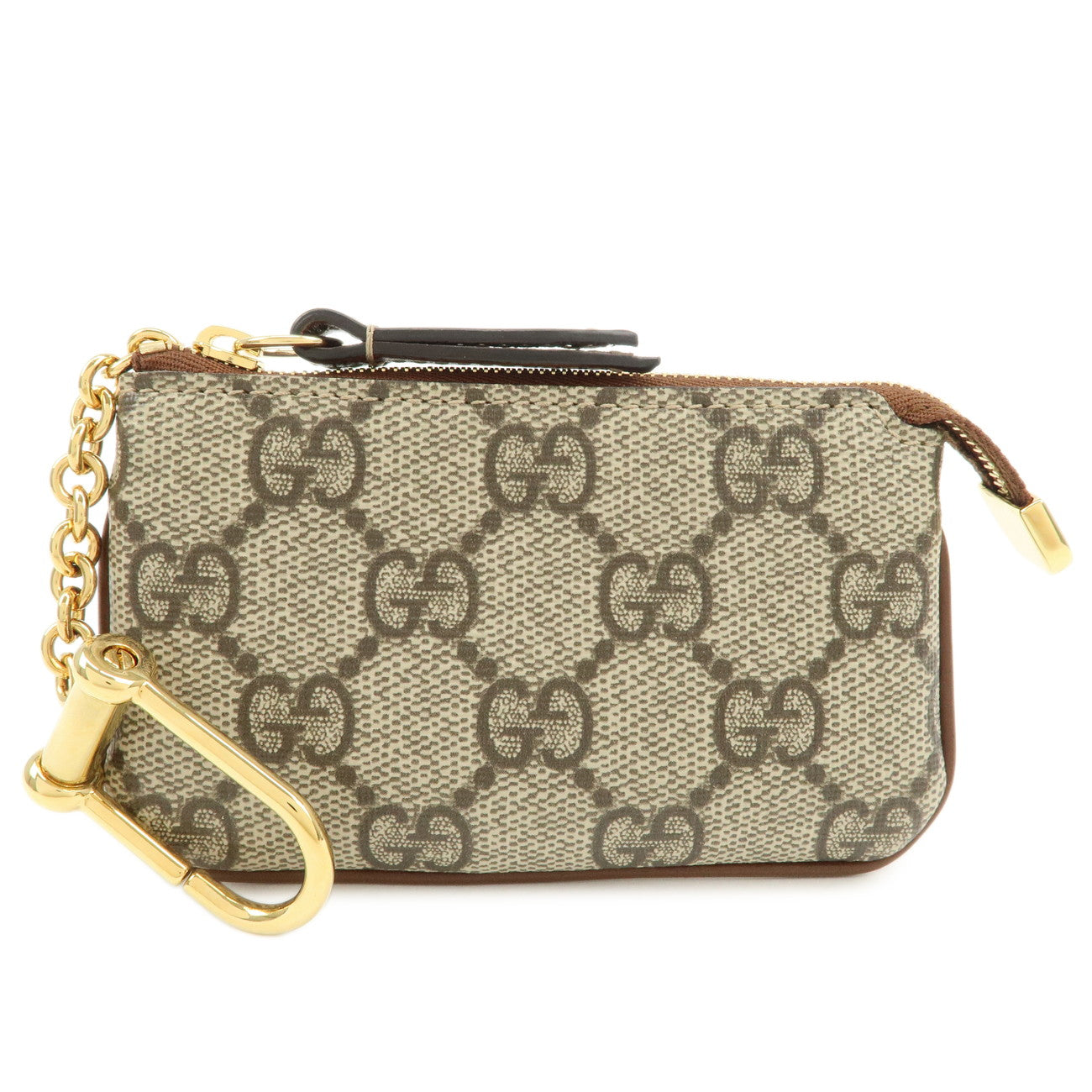 GUCCI GG Supreme Leather Coin Case Coin Pouch Beige Brown 447964 Used