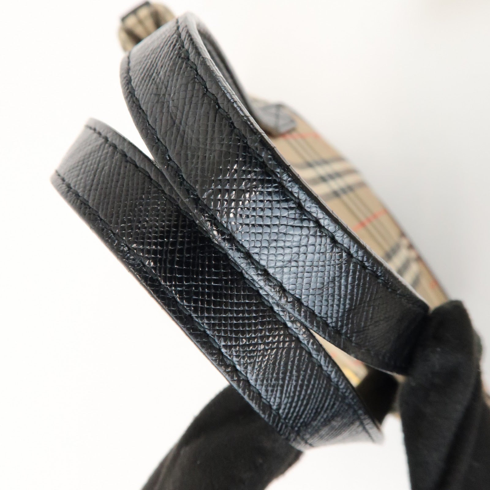 BURBERRY Nova Plaid Canvas Leather Small Hand Bag Black Beige