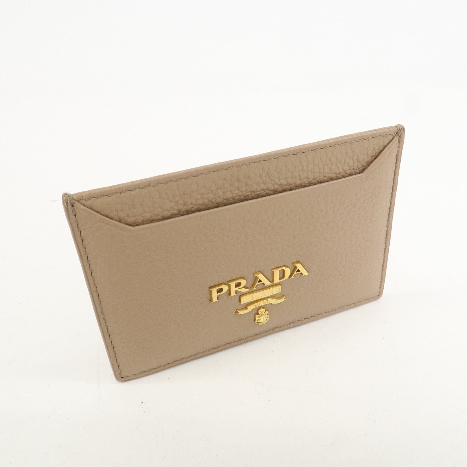 PRADA Leather Card Case Card Holder Beige 1MC208