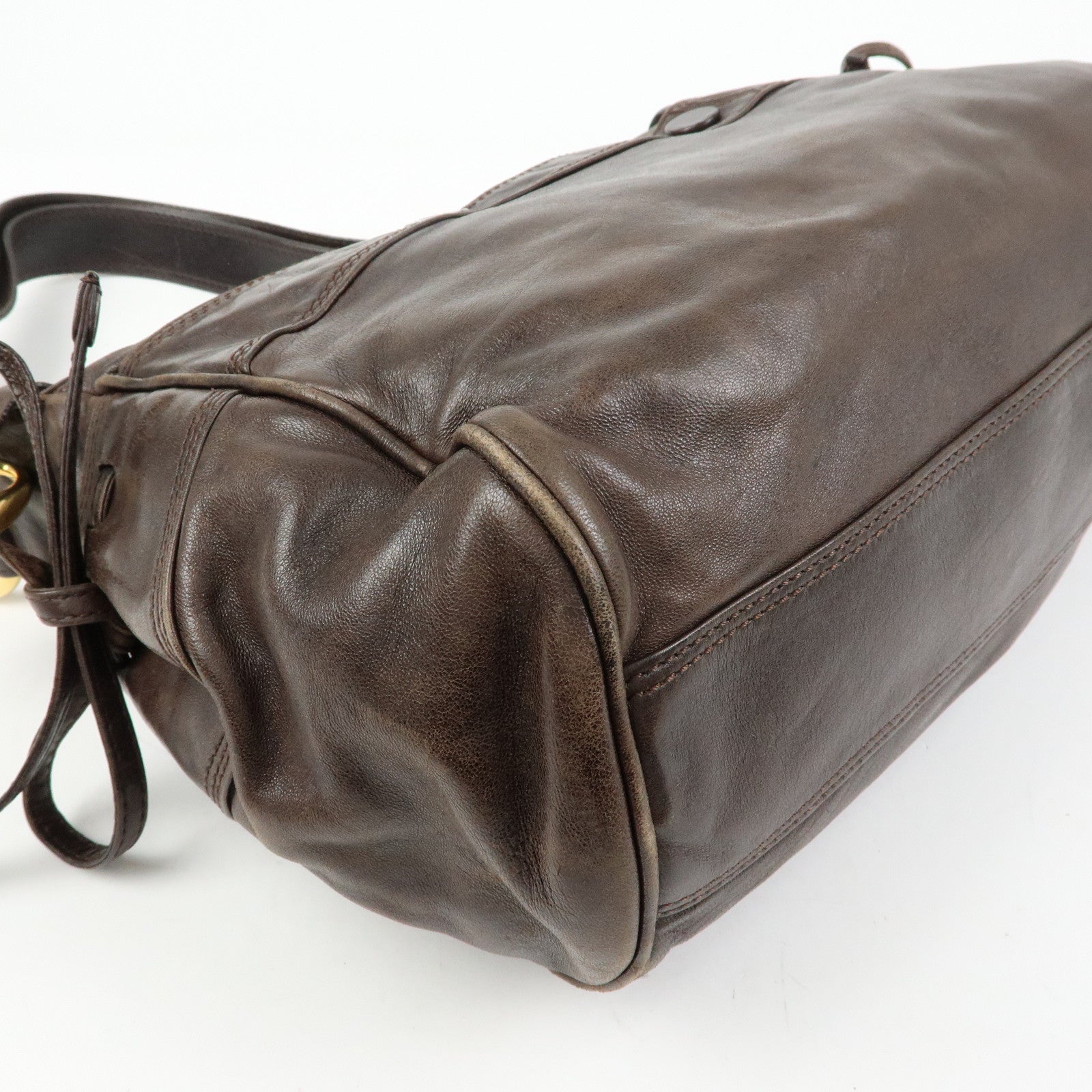 CELINE Side Ribbon Leather Shoulder Bag Hand Bag Brown