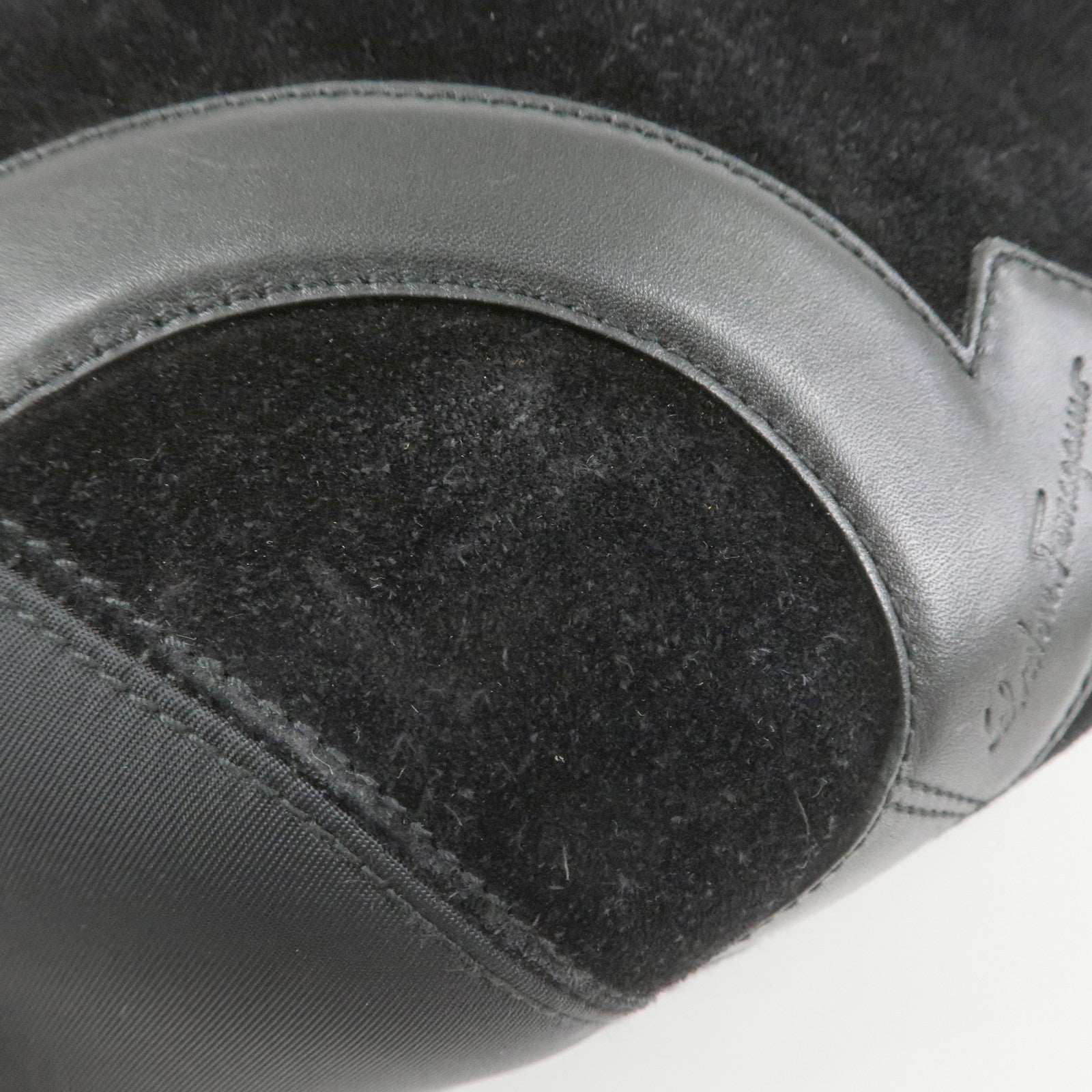 Ferragamo Gancini Suede Nylon Leather Shoulder Bag Hand Bag Black