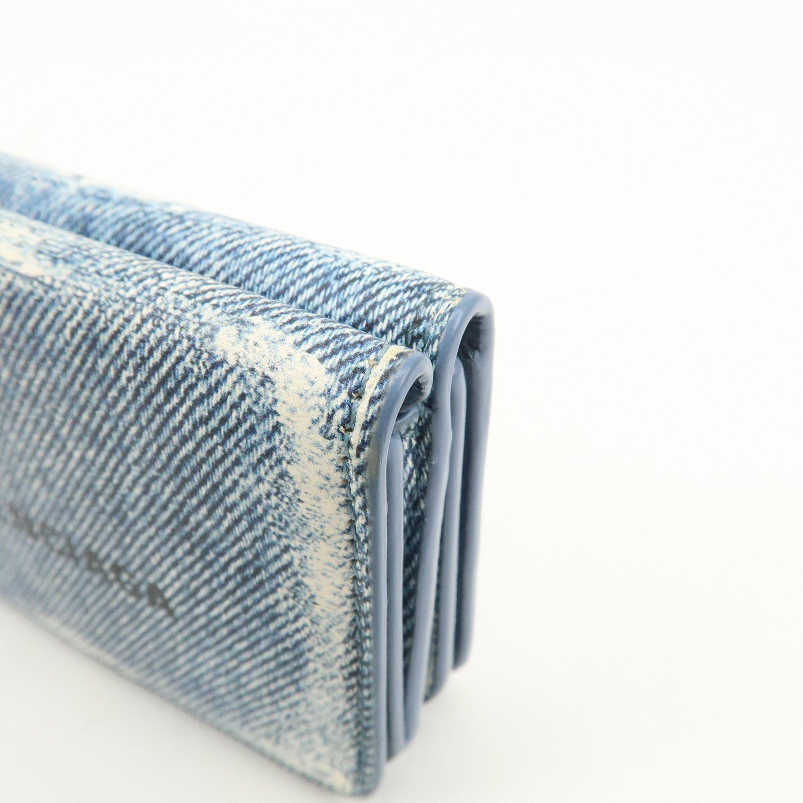 BALENCIAGA Denim Leather CASH Mini Tri-fold Compact Wallet 593813