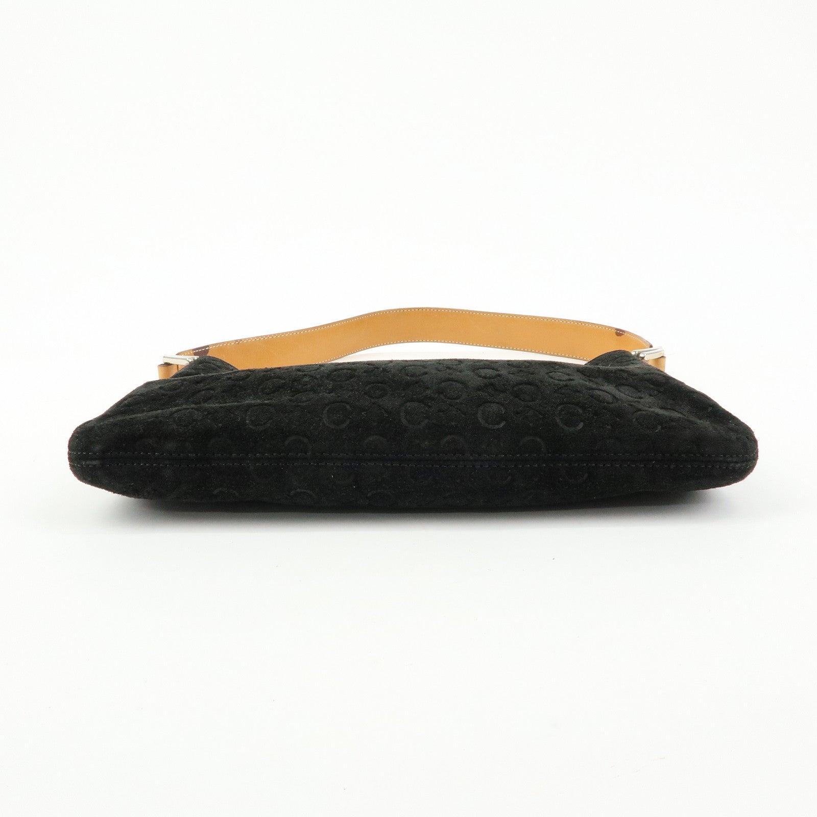 CELINE C Macadam Suede Leather Shoulder Bag Black Brown