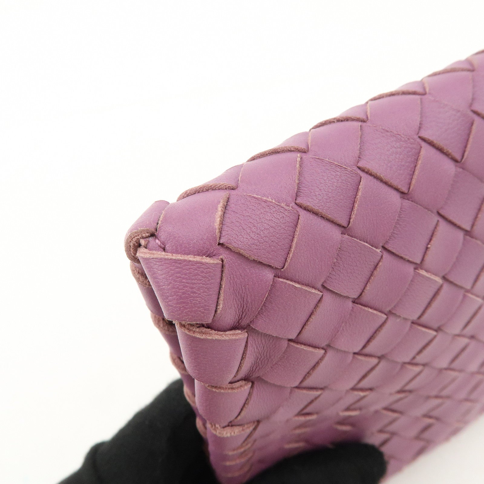 BOTTEGA VENETA Intrecciato Leather Clutch Bag Purple Used