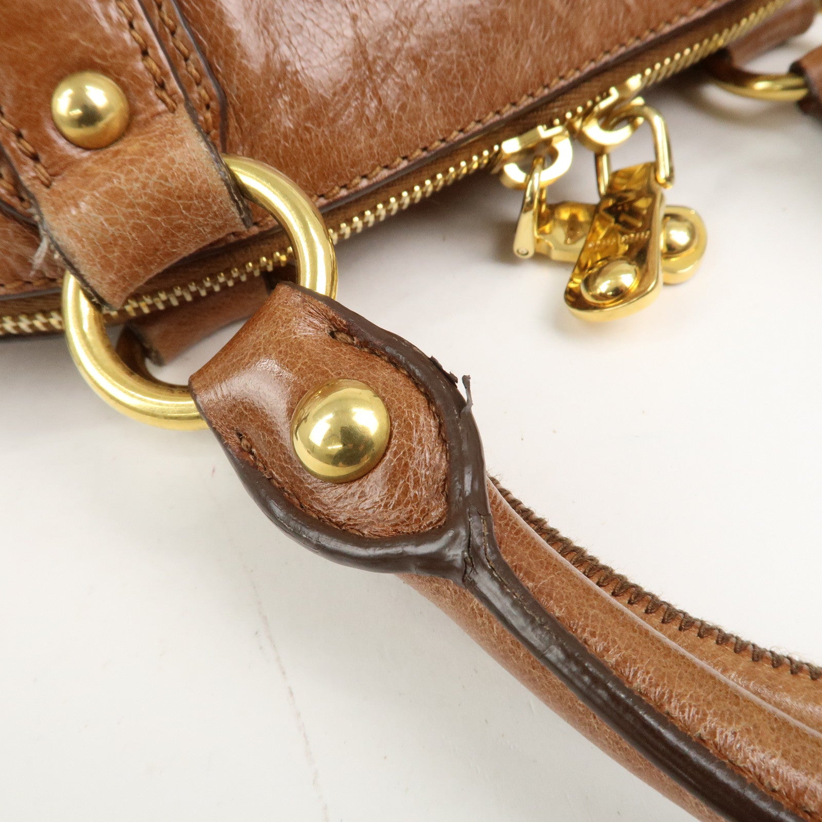 MIU MIU Logo Leather 2Way Bag Hand Bag Shoulder Bag Brown