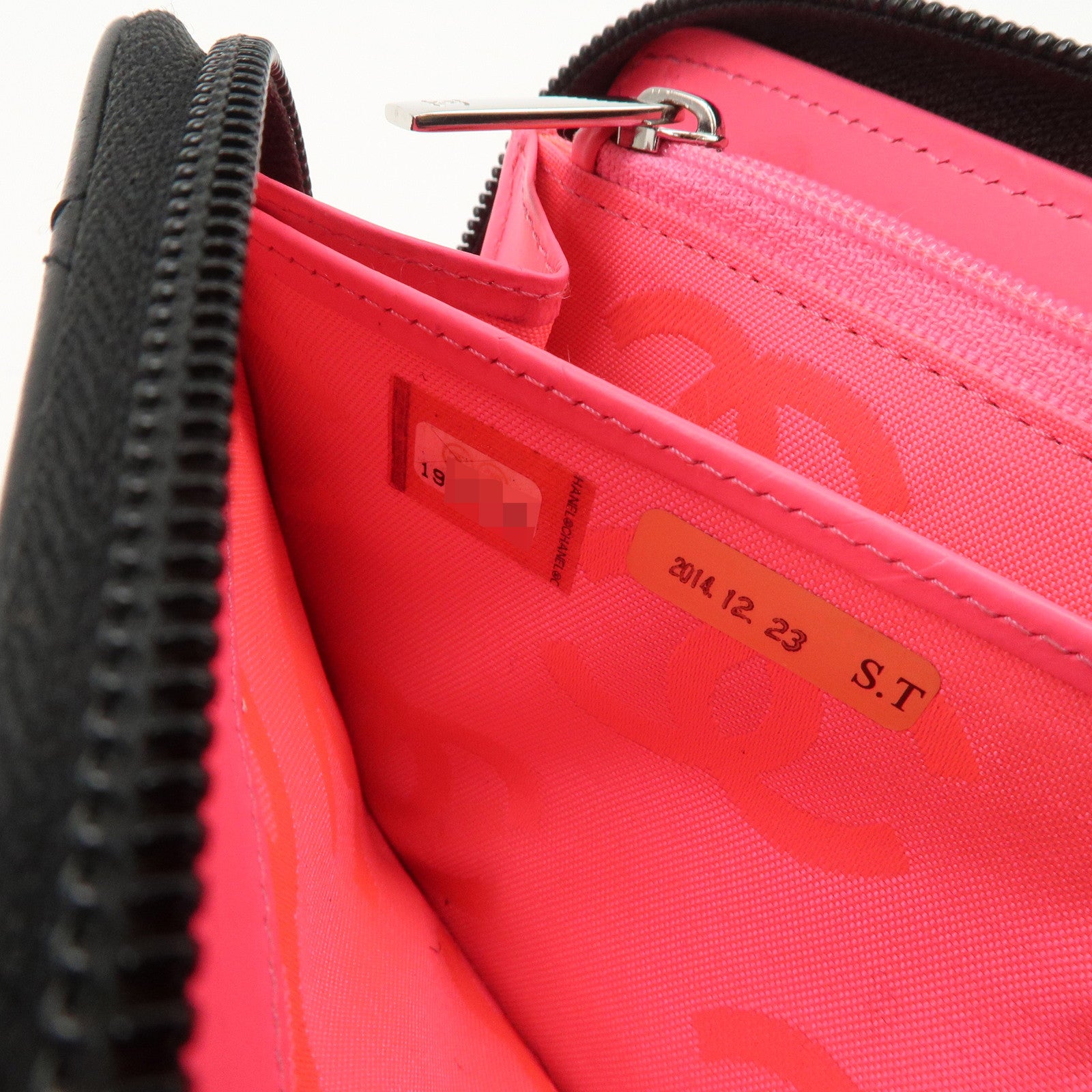 CHANEL Cambon Line Lamb Skin Round Zippy Long Wallet Black A50078 Used