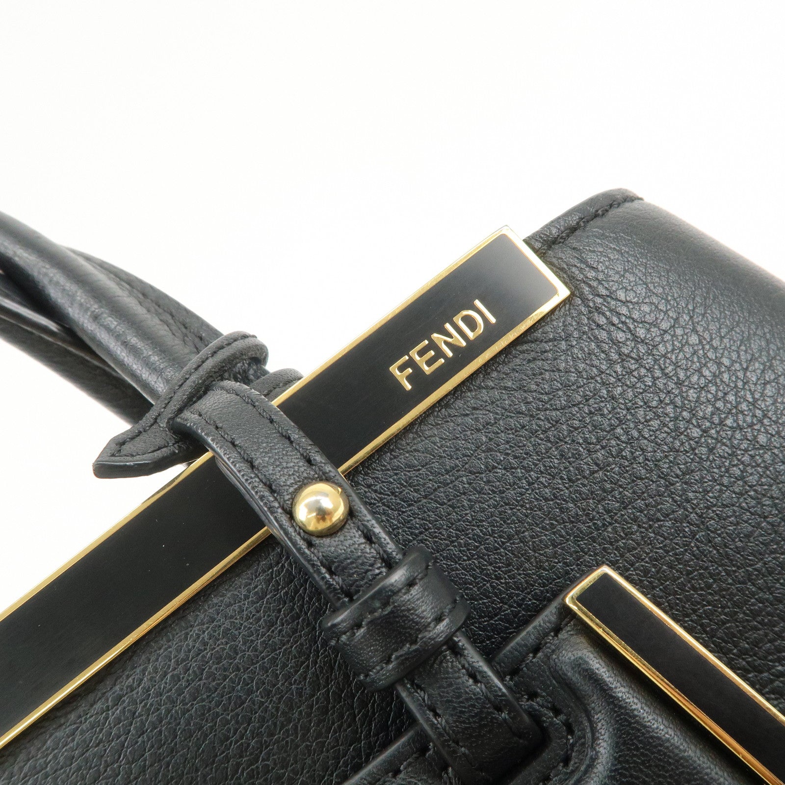 FENDI Petit 2Jours Leather 2Way Bag Hand Bag Black 8BH253