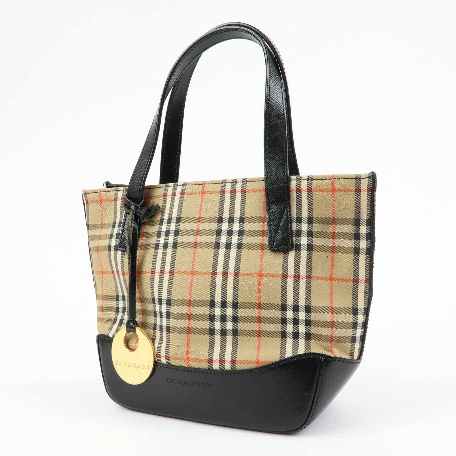 BURBERRY Nova Plaid Canvas Leather Hand Bag Tote Bag Beige Black