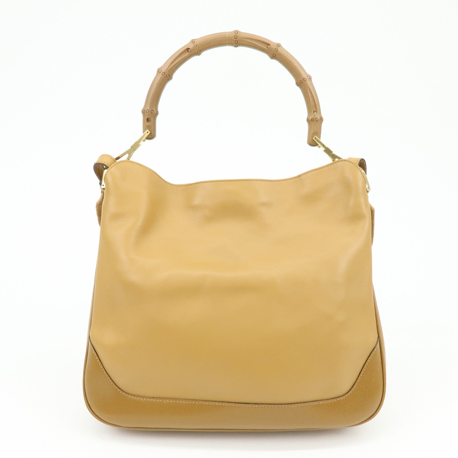 GUCCI Bamboo Leather 2Way Bag Hand Bag Shoulder Bag Brown 001・4095