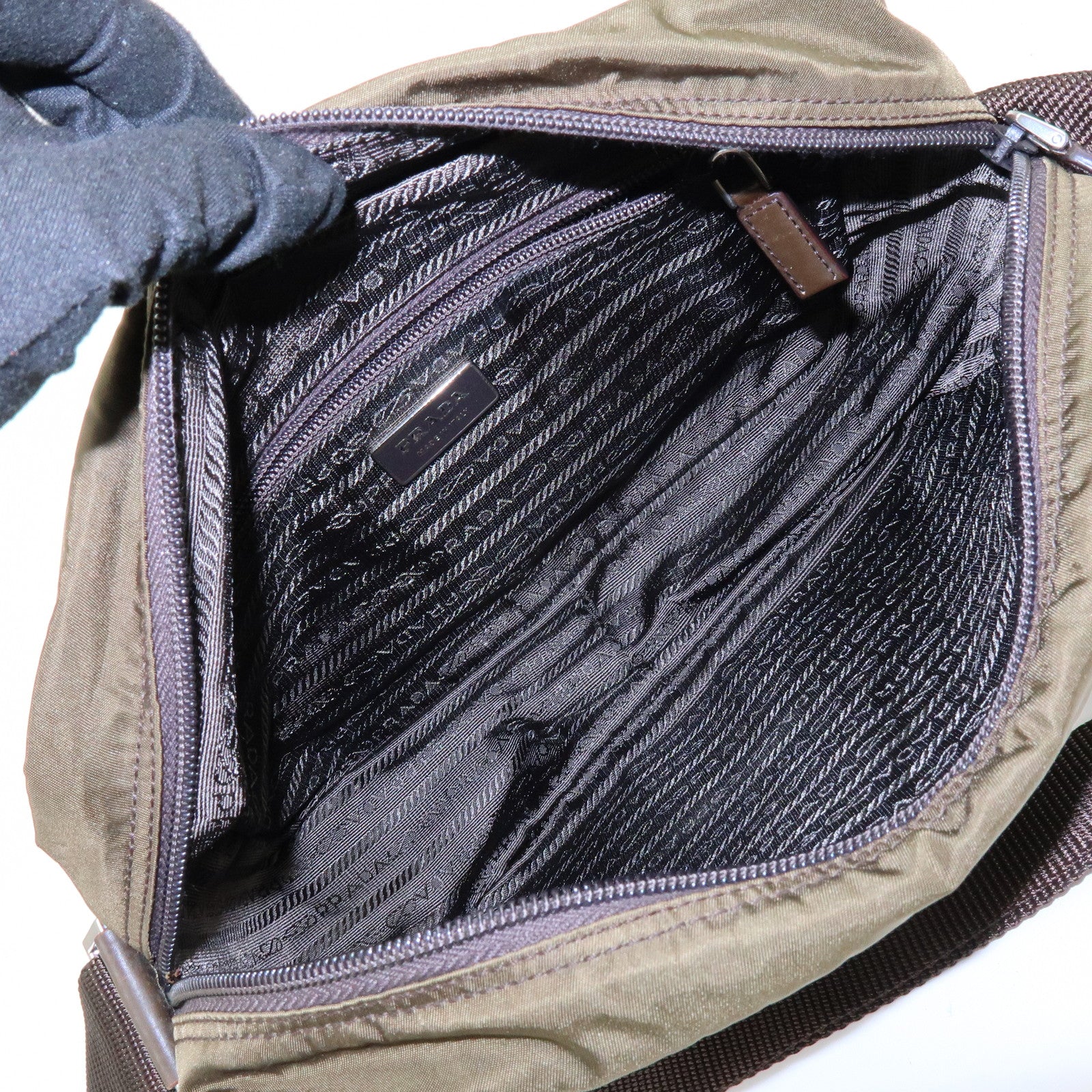 PRADA Triangle Logo Nylon Shoulder Crossbody Bag Khaki Brown BT0166