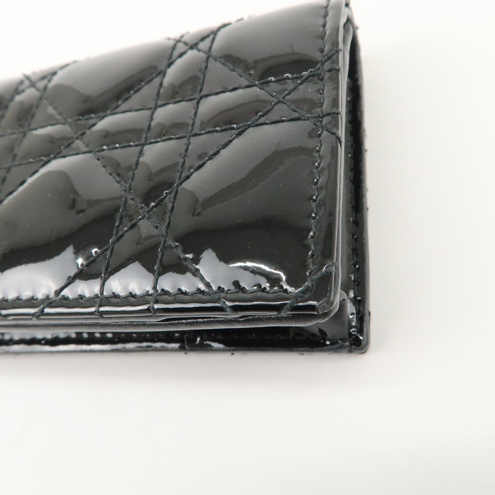 Christian Dior Cannage Lady Dior Patent Leather Card Holder Black S0011