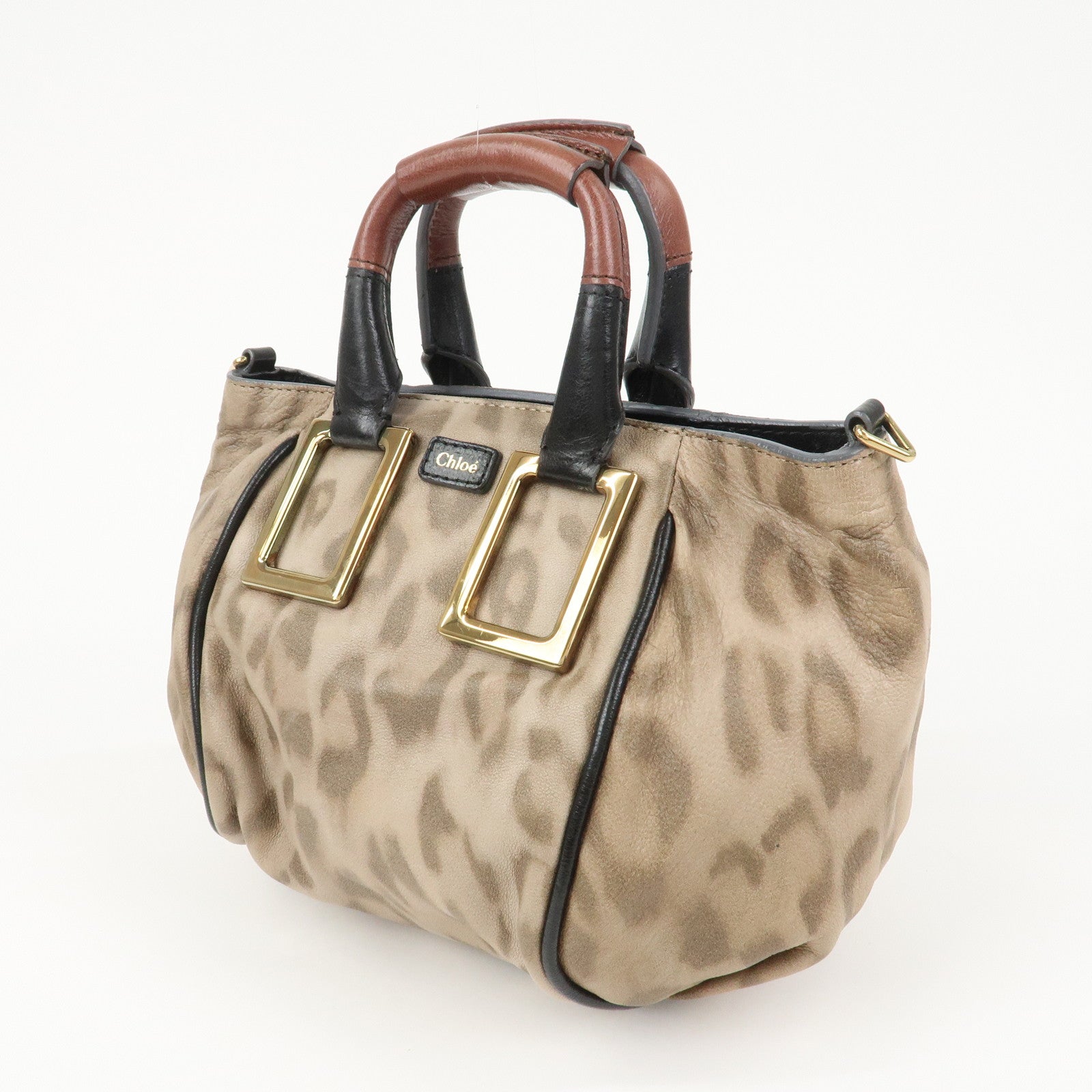 Chloe Logo Leather ETHEL 2Way Bag Hand Bag Shoulder Bag Leopard
